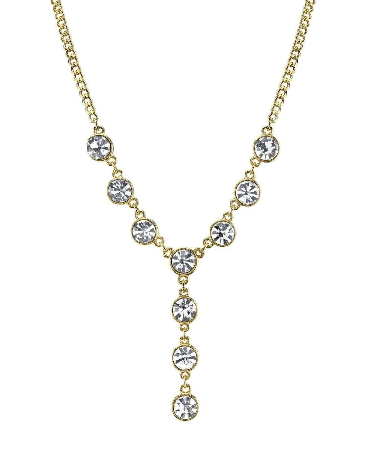 2028 Jewelry Multi Crystal Diamond Cut Cable Chain Y-Necklace 16" + 3" Extender