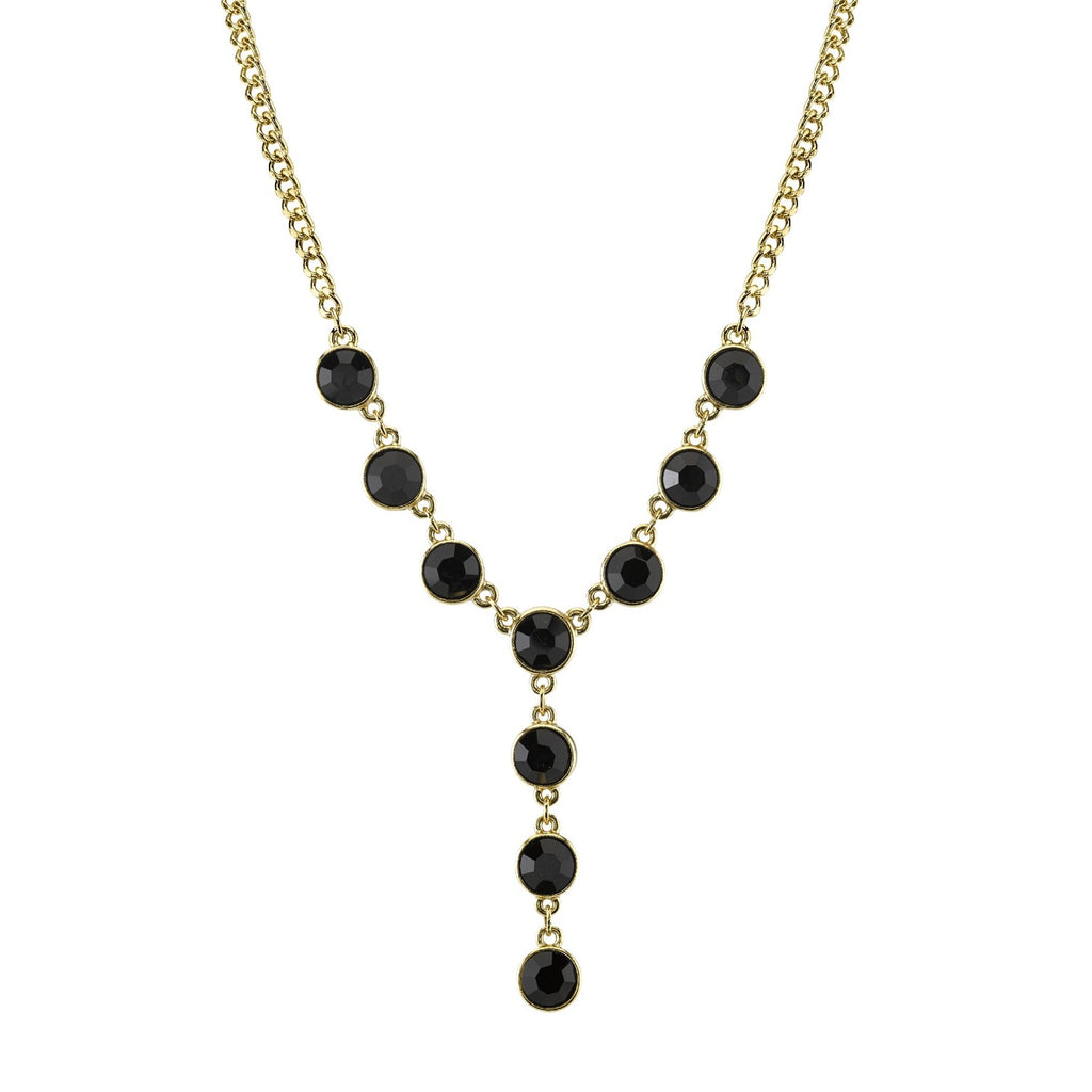 Black Round Multi Stone Y Necklace 16   19 Inch Adjustable