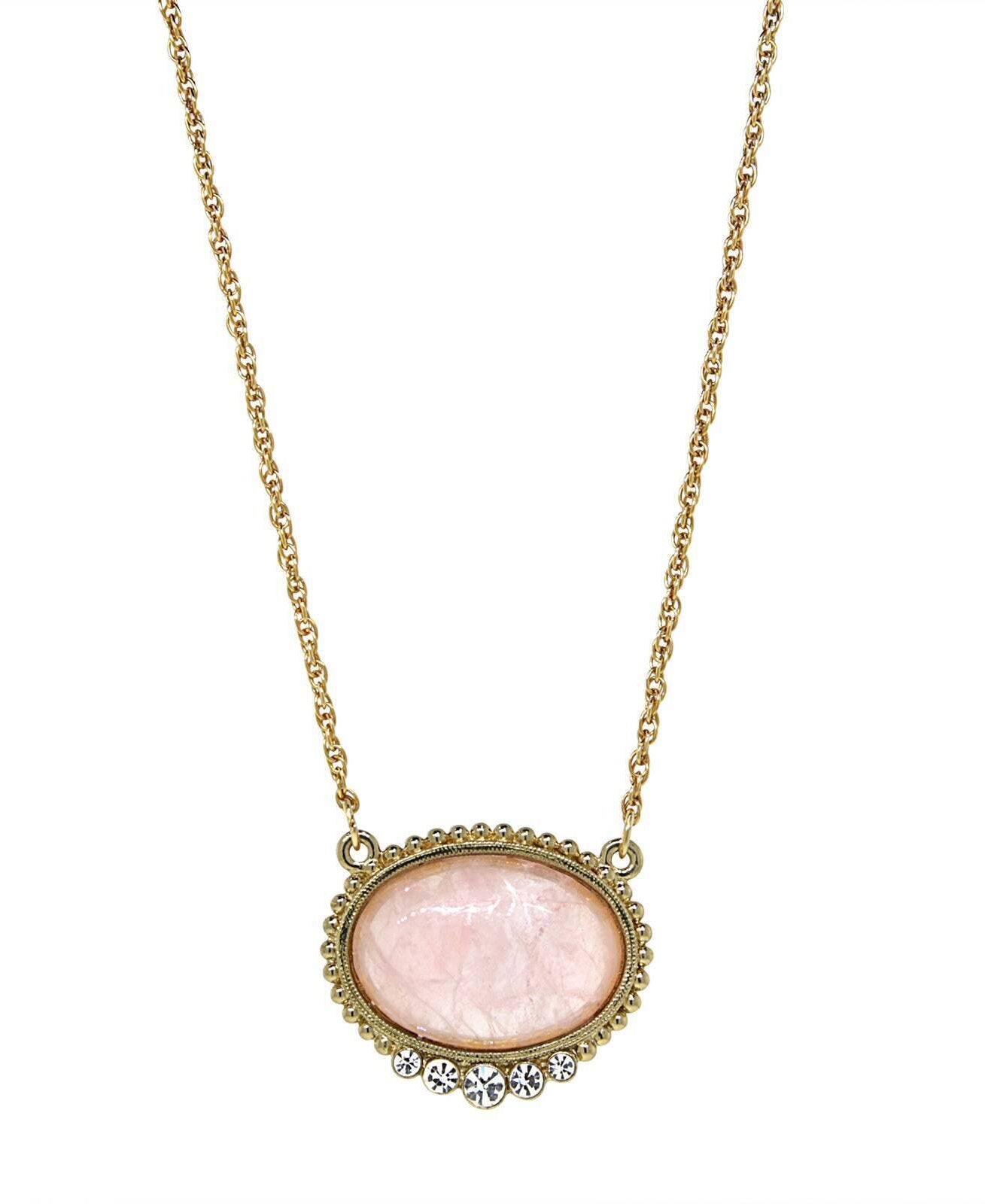 1928 Jewelry Pink Moonstone Crystal Accent Pendant Necklace 16" + 3" Extender