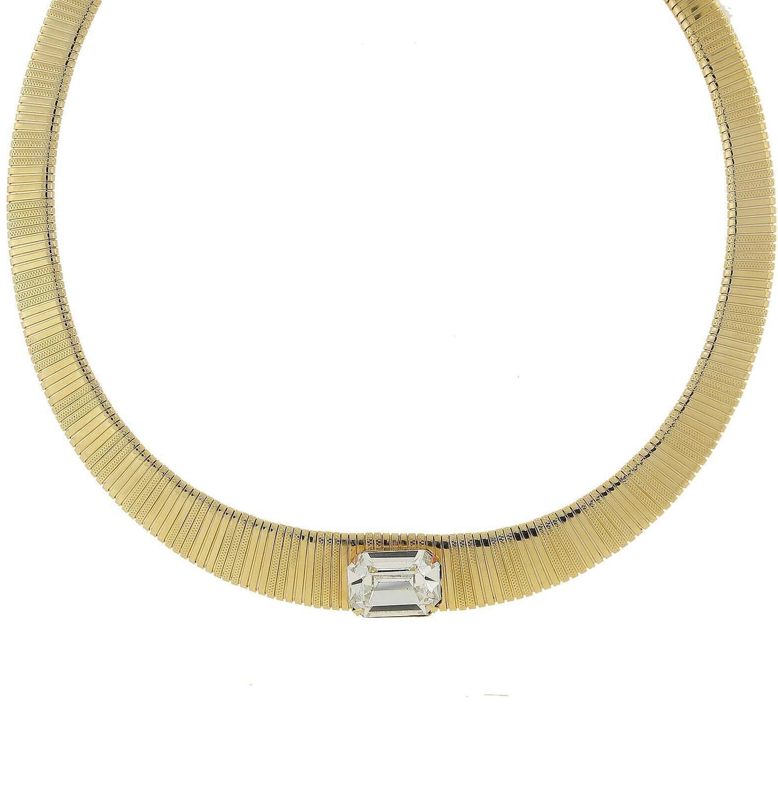 1928 Jewelry Gold Graduated Austrian Crystal Collar Necklace 18" + 3" Extender