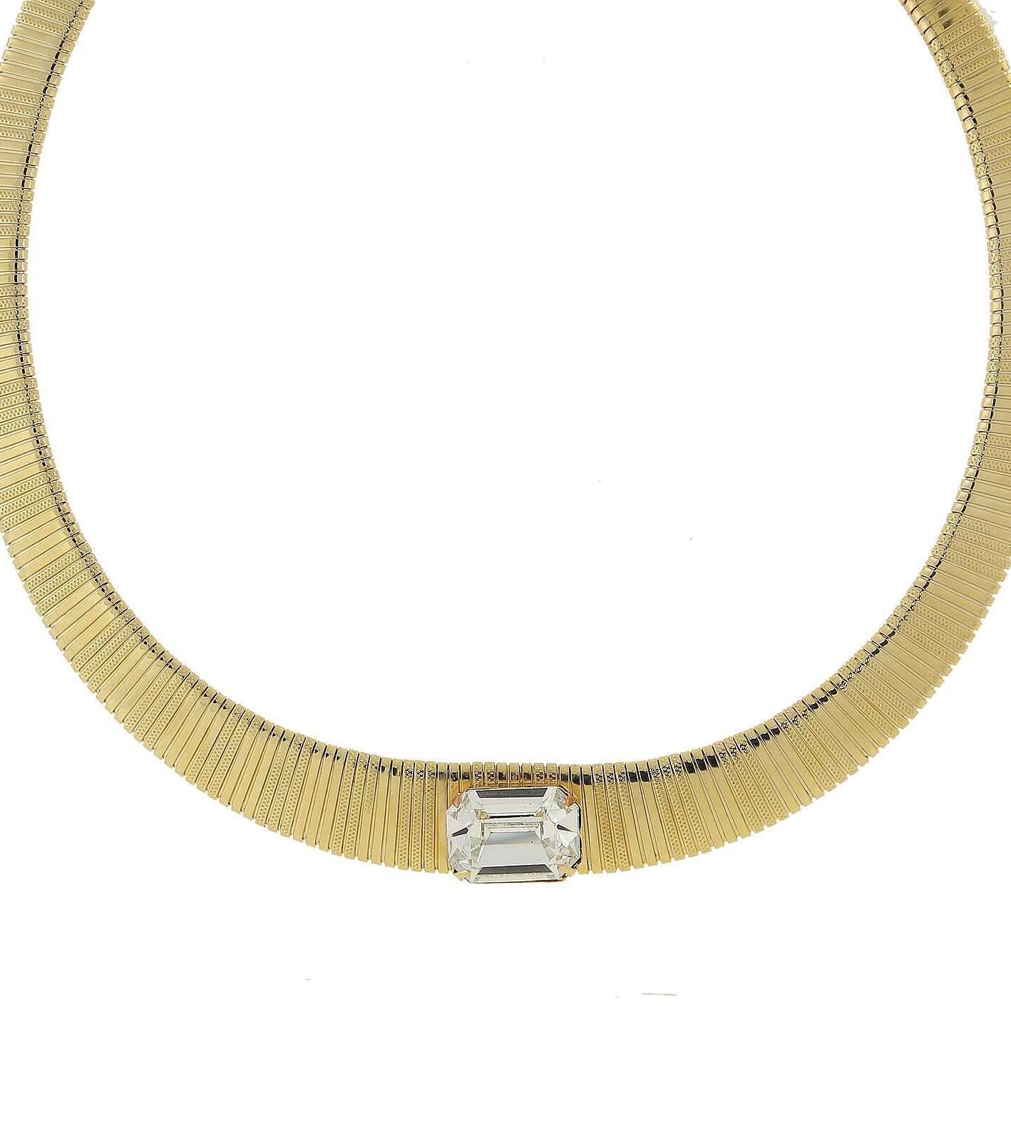 1928 Jewelry Gold Graduated Austrian Crystal Collar Necklace 18" + 3" Extender