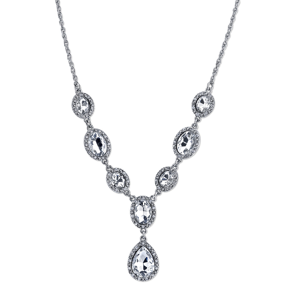 Silver Tone Crystal Teardrop Y Necklace 16   19 Inch Adjustable