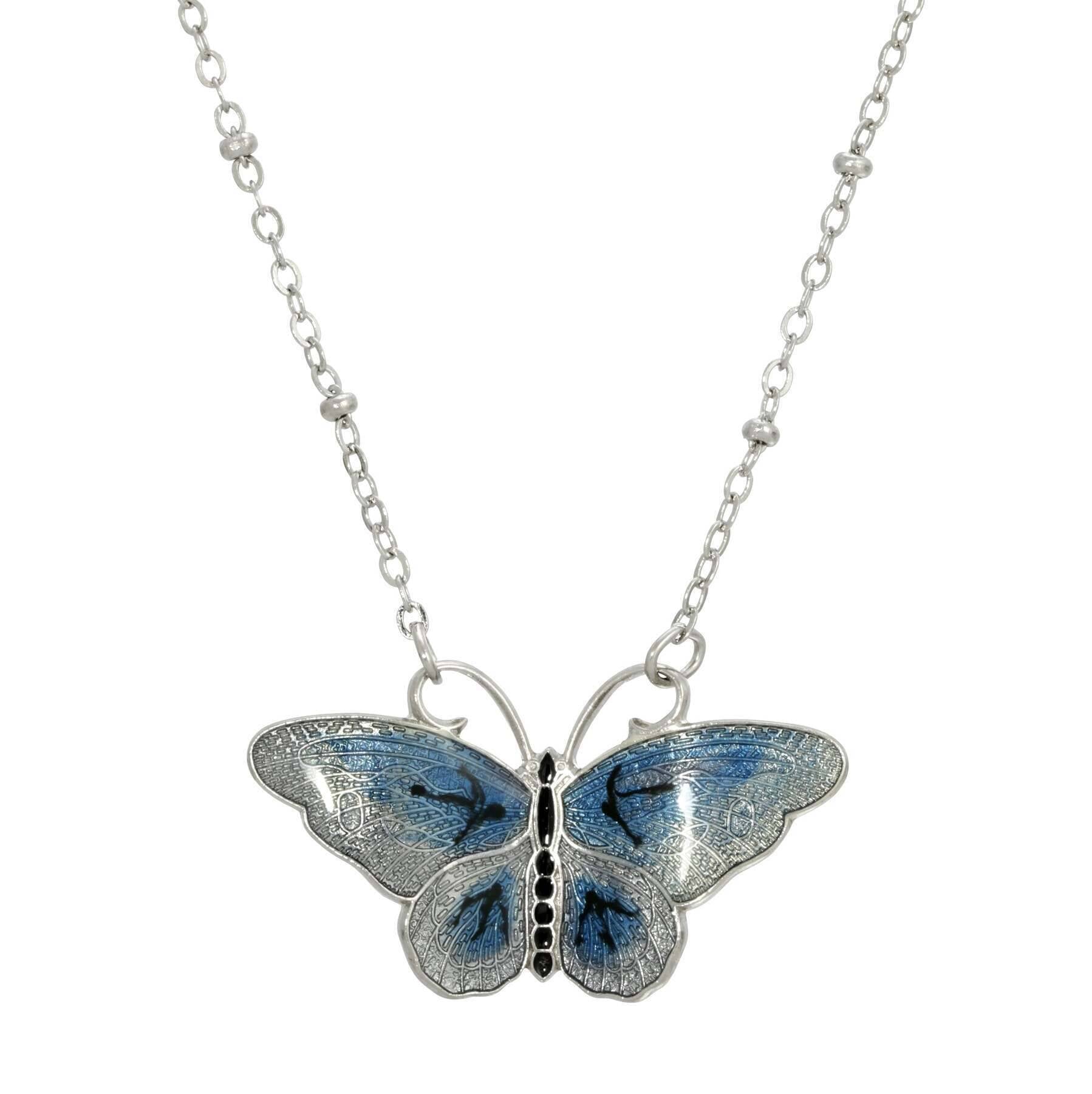 1928 Jewelry Butterfly's Dance Enamel Pendant Necklace 16" + 3" Extender