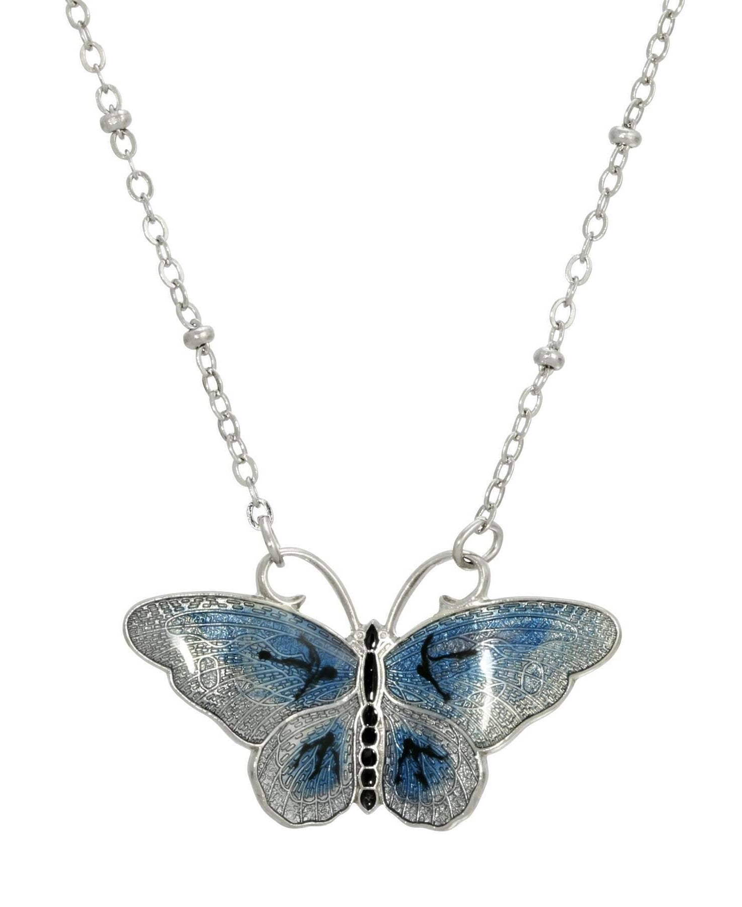 1928 Jewelry Butterfly's Dance Enamel Pendant Necklace 16" + 3" Extender