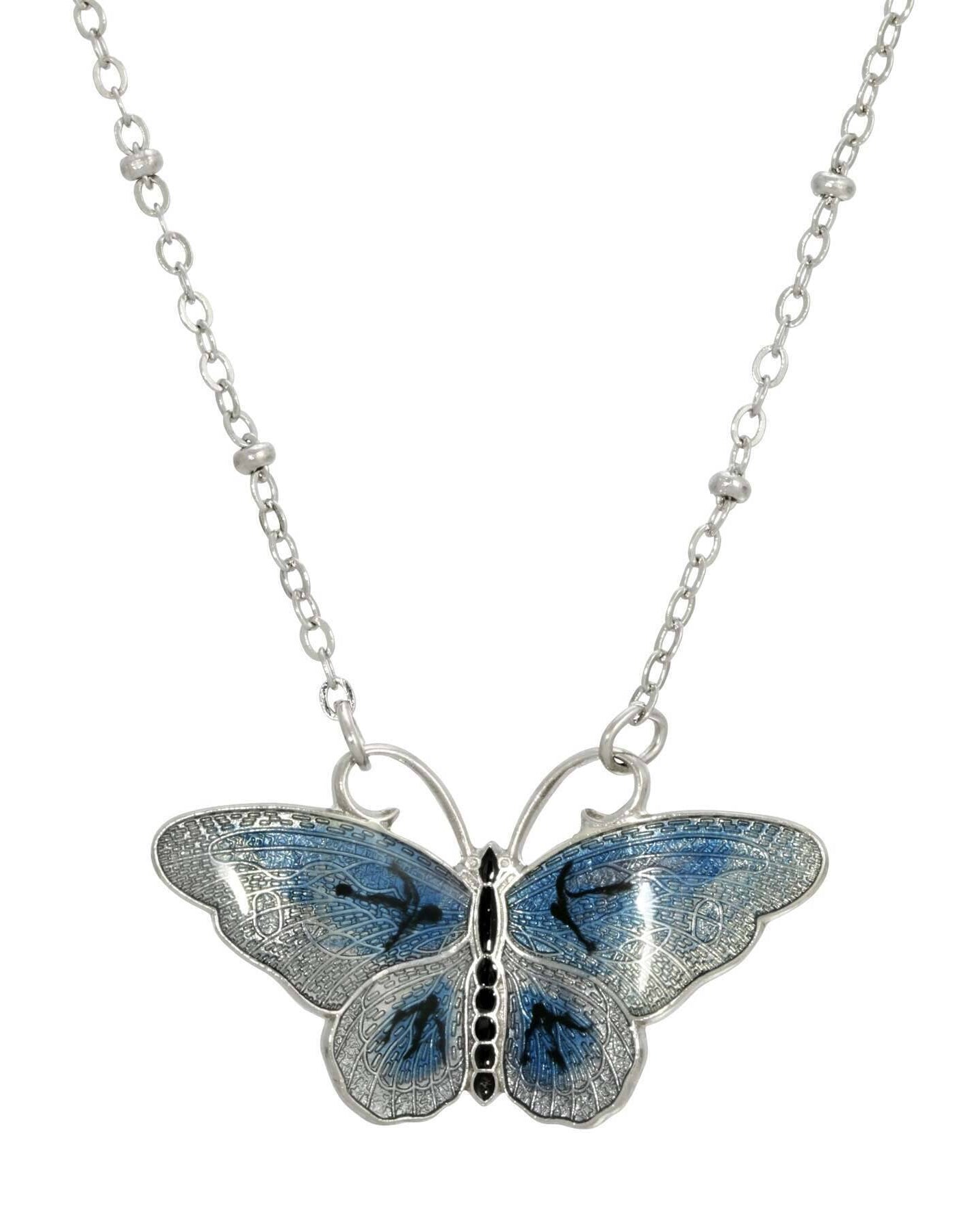 1928 Jewelry Butterfly's Dance Enamel Pendant Necklace 16" + 3" Extender