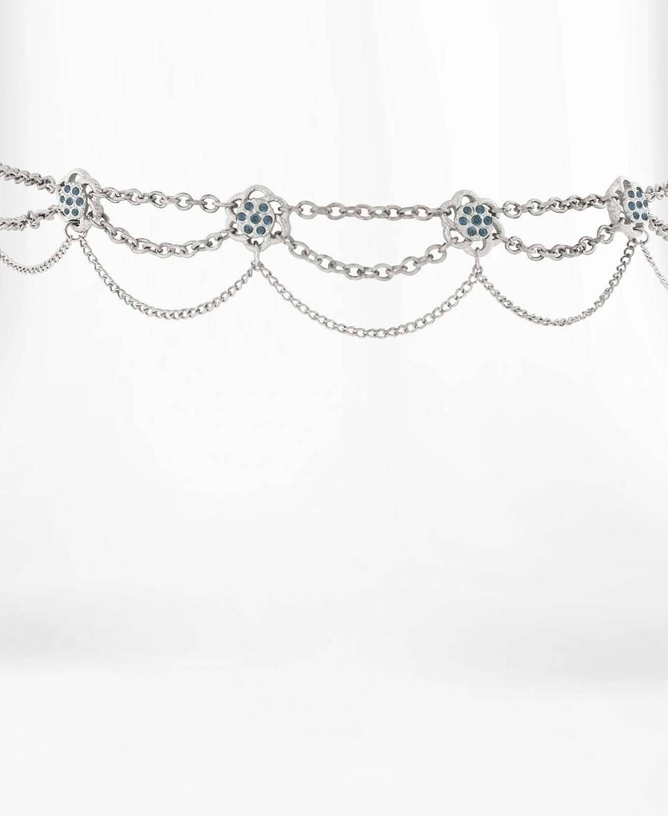 1928 Jewelry Montana Blue Flower Crystal Silver Chain Drape Choker Necklace 12" + 5" Extender