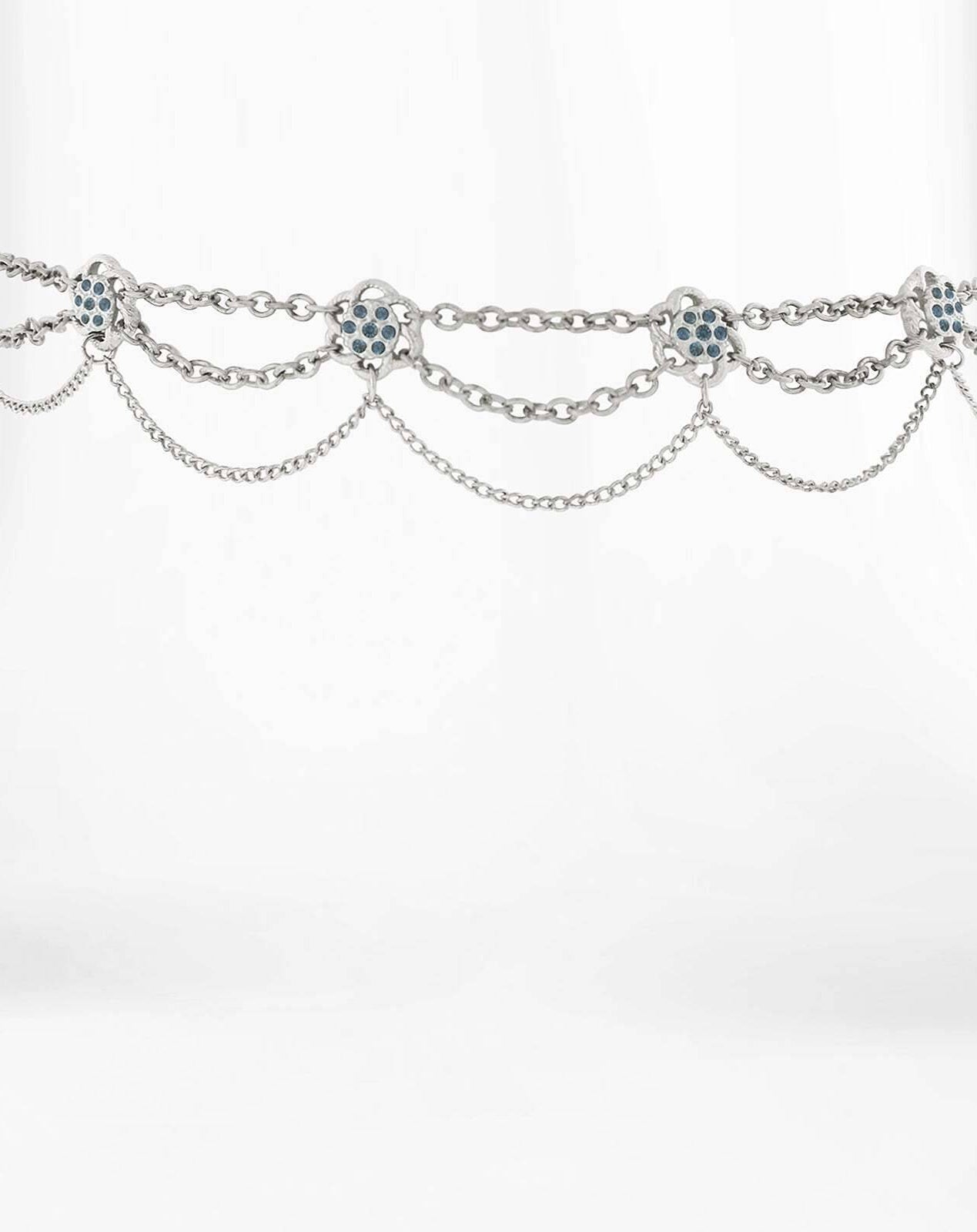 1928 Jewelry Montana Blue Flower Crystal Silver Chain Drape Choker Necklace 12" + 5" Extender
