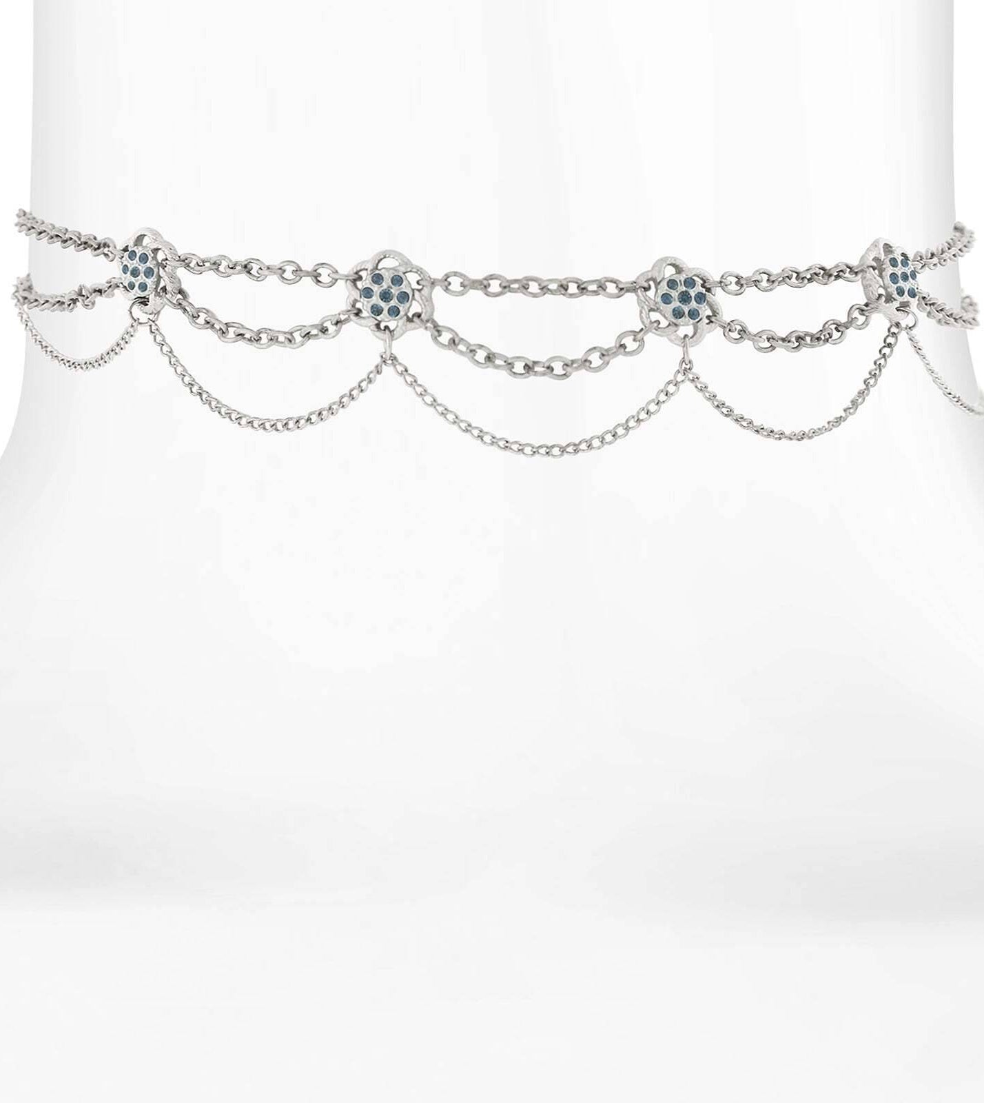 1928 Jewelry Montana Blue Flower Crystal Silver Chain Drape Choker Necklace 12" + 5" Extender