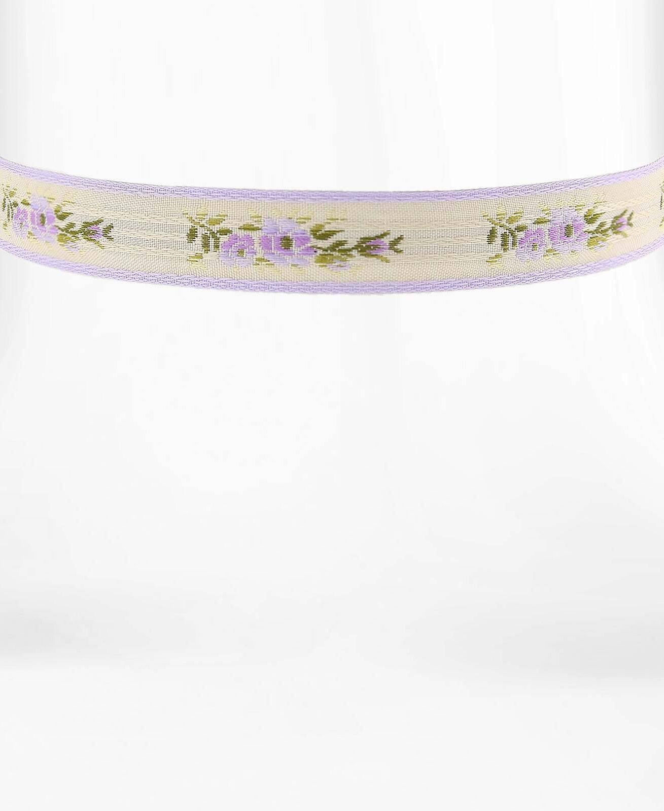 1928 Jewelry Floral Ribbon Choker With Lilac Purple Trim Necklace 12" + 5" Extender