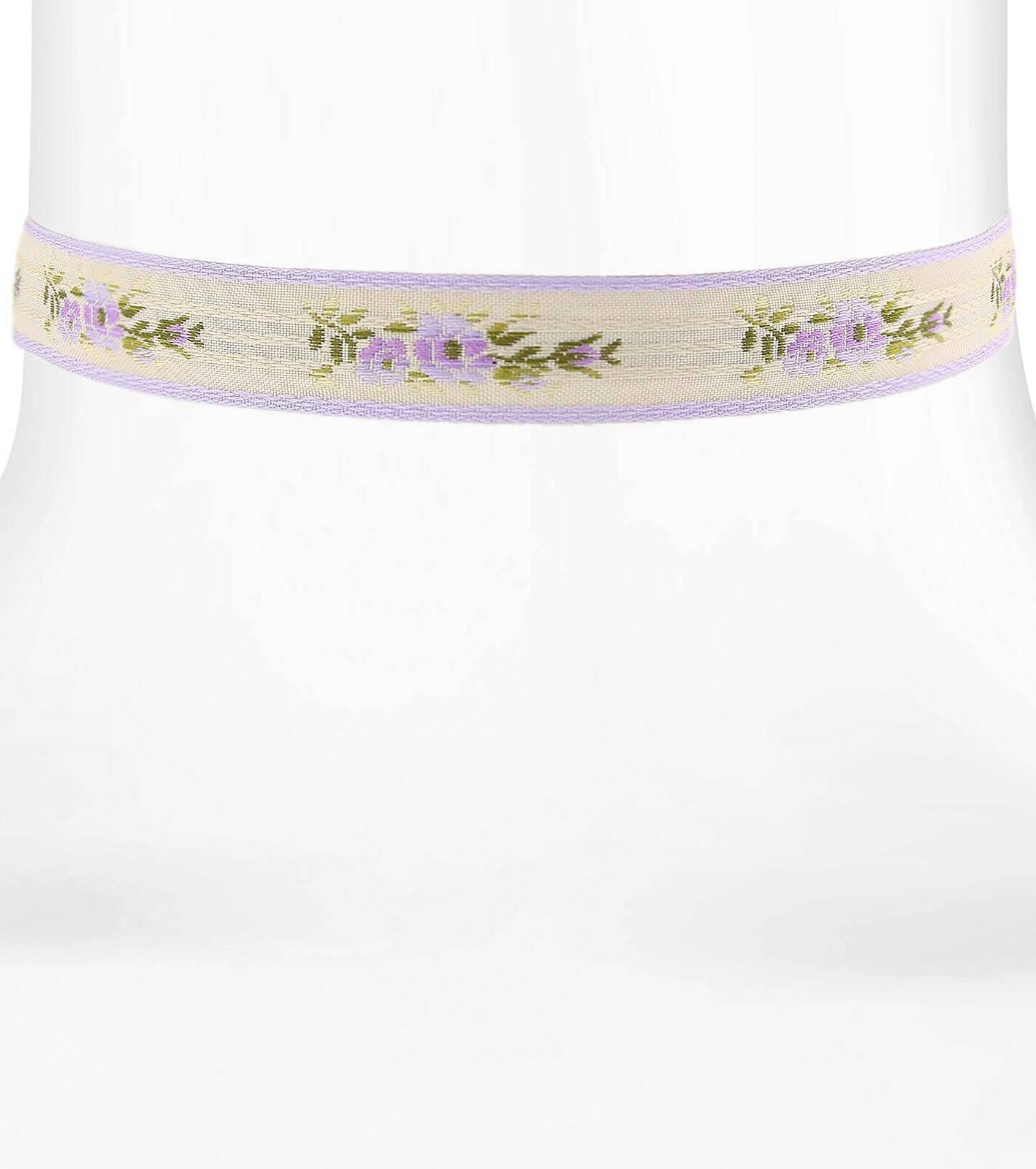 1928 Jewelry Floral Ribbon Choker With Lilac Purple Trim Necklace 12" + 5" Extender