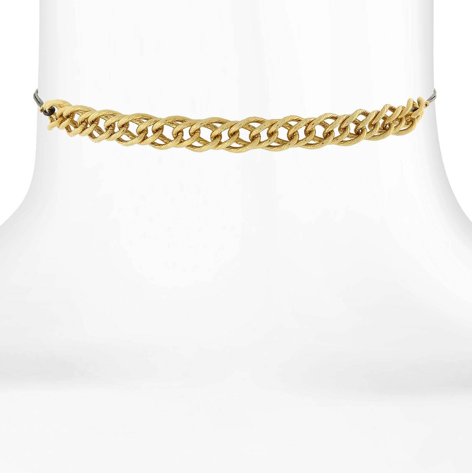 1928 Jewelry Gold Double Curb Chain Thin Leather Black Rope Choker Necklace 12" + 5" Extender