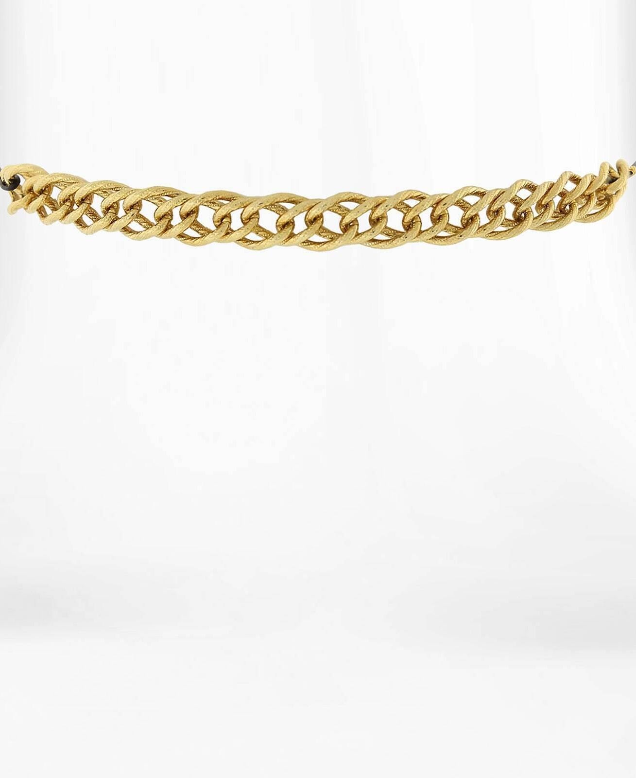 1928 Jewelry Gold Double Curb Chain Thin Leather Black Rope Choker Necklace 12" + 5" Extender