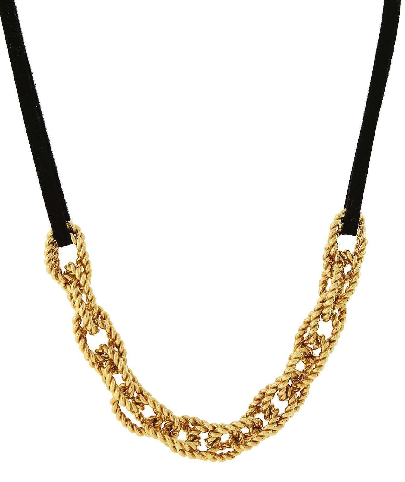 1928 Jewelry Gold Double Parallel Curb Chain Black Suede Necklace 16" + 3" Extender
