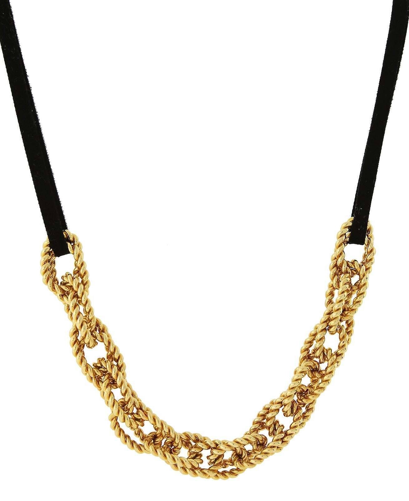 1928 Jewelry Gold Double Parallel Curb Chain Black Suede Necklace 16" + 3" Extender