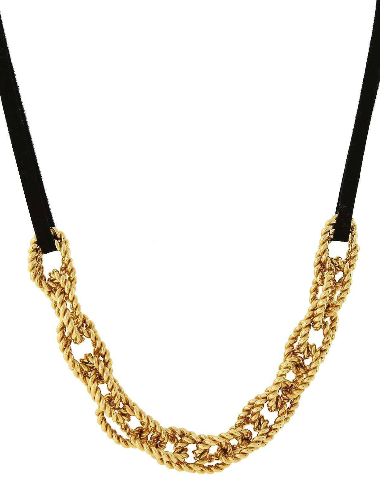 1928 Jewelry Gold Double Parallel Curb Chain Black Suede Necklace 16" + 3" Extender