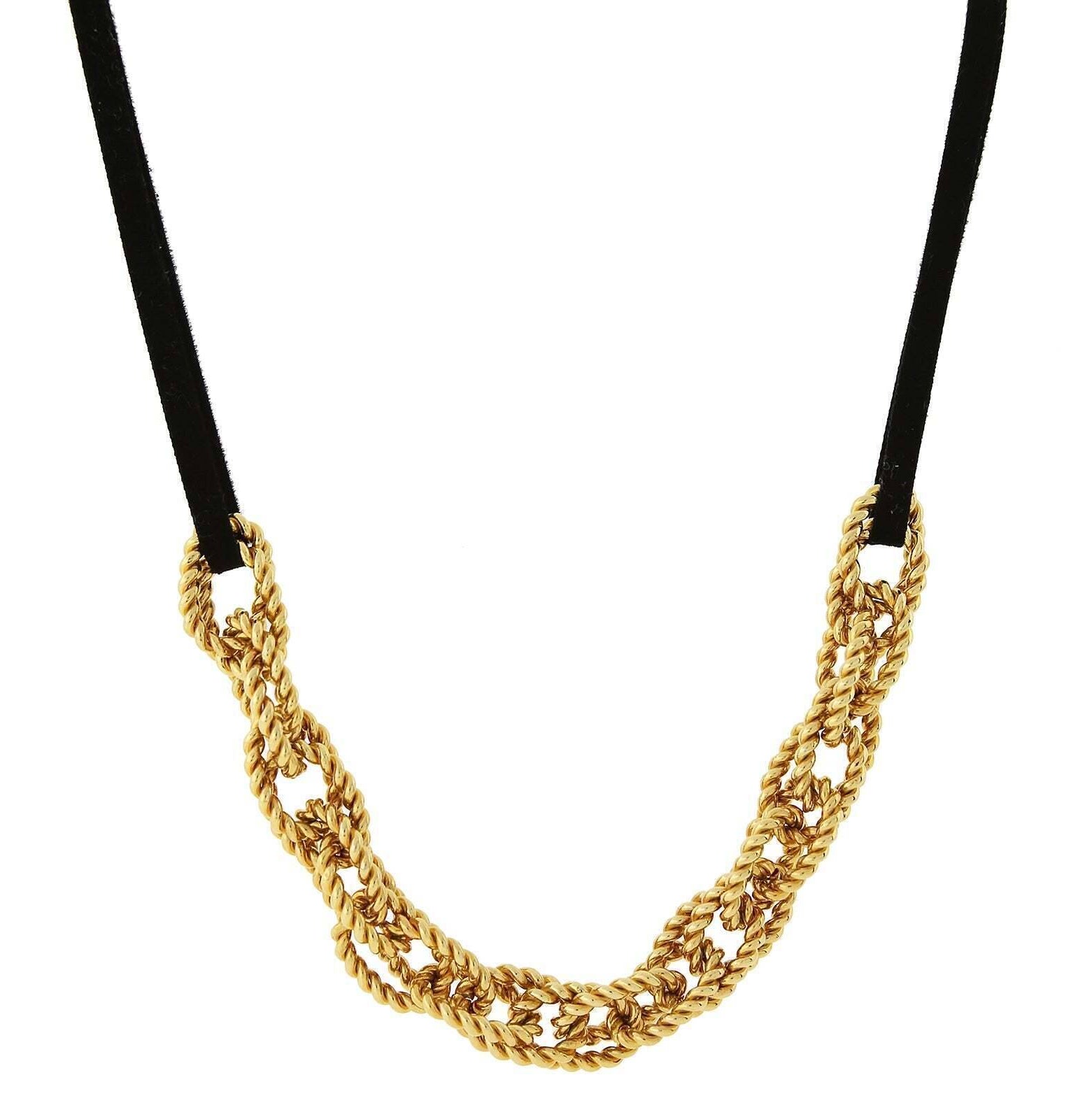 1928 Jewelry Gold Double Parallel Curb Chain Black Suede Necklace 16" + 3" Extender
