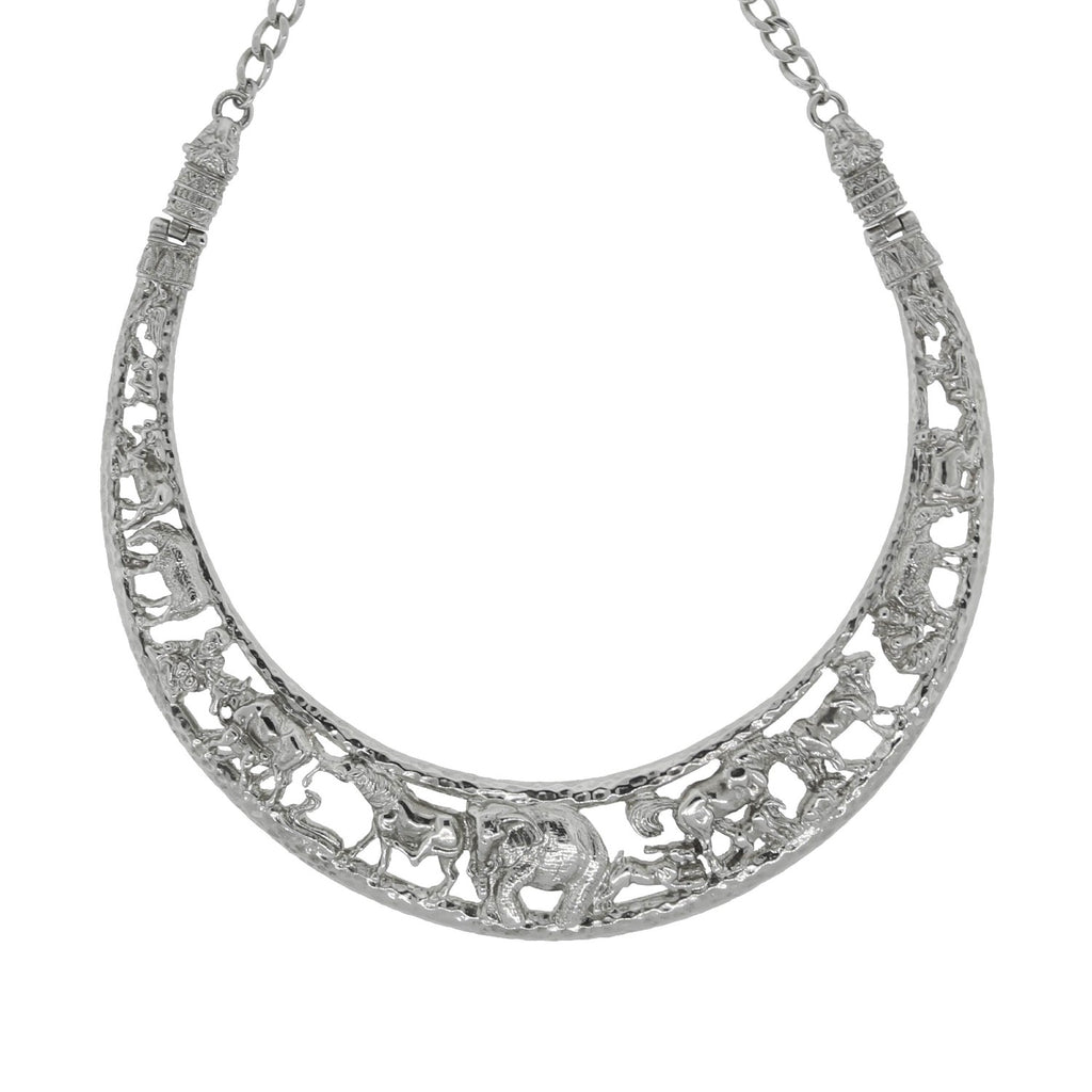 Silver Tone Ornate Detailed Safari Collar Necklace