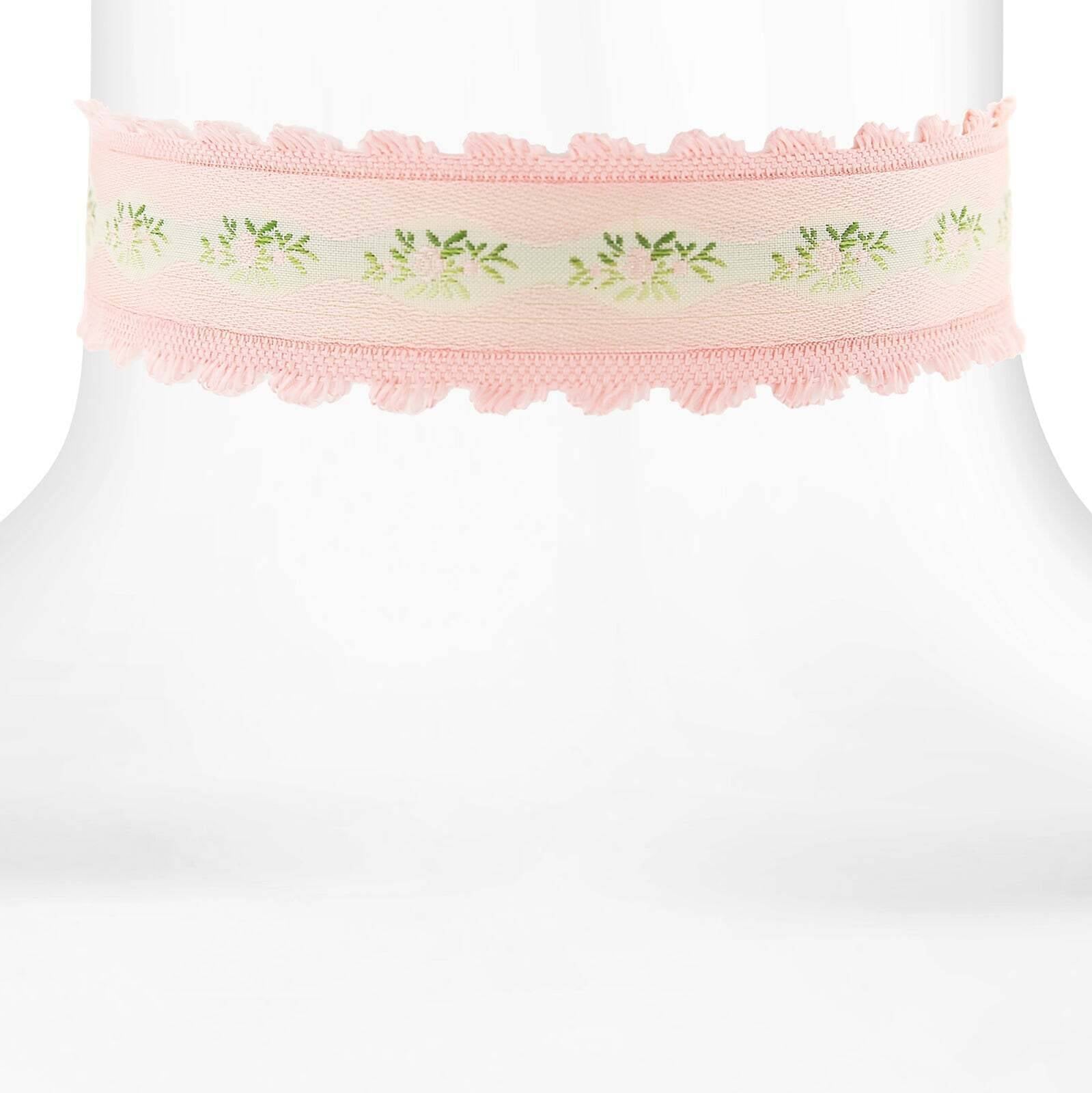 1928 Jewelry Pink Trim And Light Rose Floral Choker Necklace 12" + 5" Extender