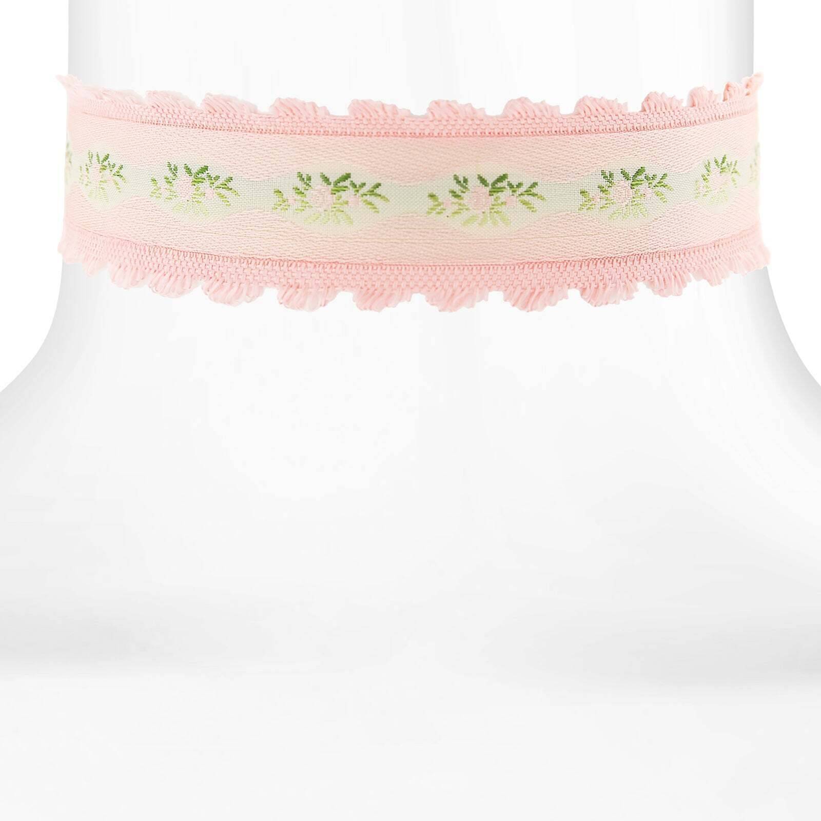 1928 Jewelry Pink Trim And Light Rose Floral Choker Necklace 12" + 5" Extender