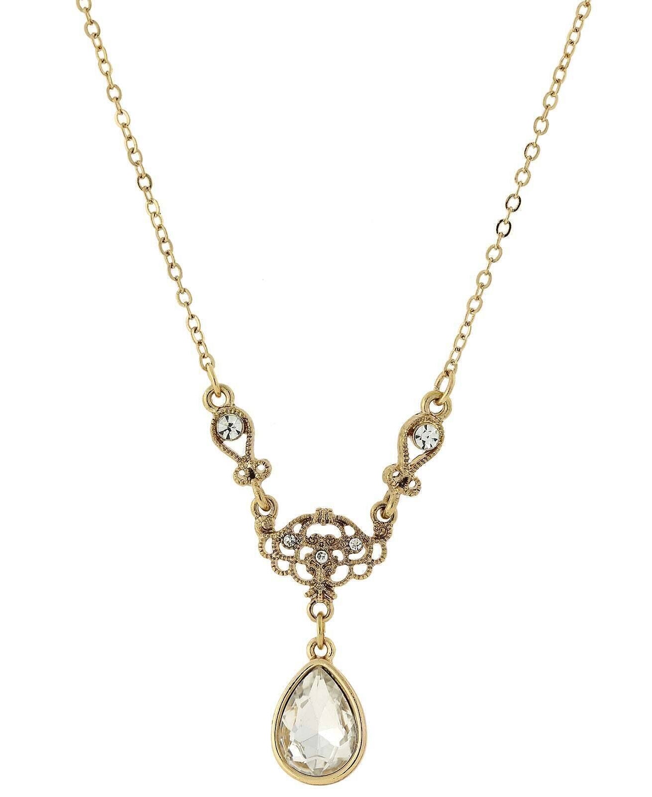 1928 Jewelry Crystal Teardrop Y-Necklace 16" + 3" Extender