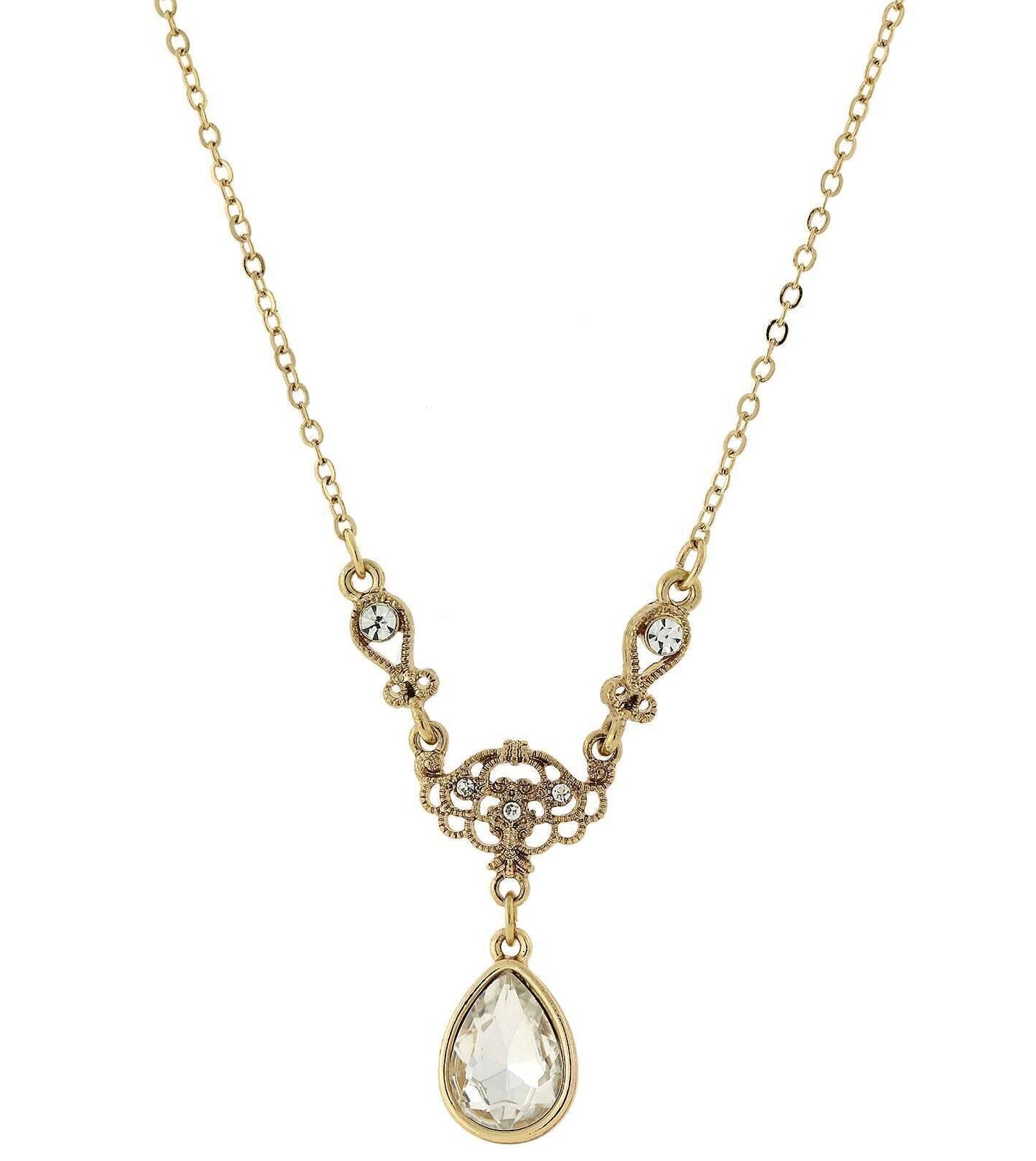 1928 Jewelry Crystal Teardrop Y-Necklace 16" + 3" Extender