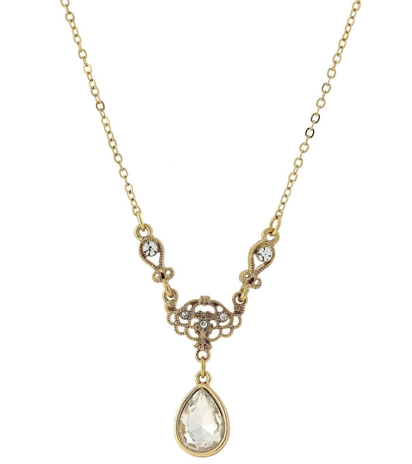 1928 Jewelry Crystal Teardrop Y-Necklace 16" + 3" Extender
