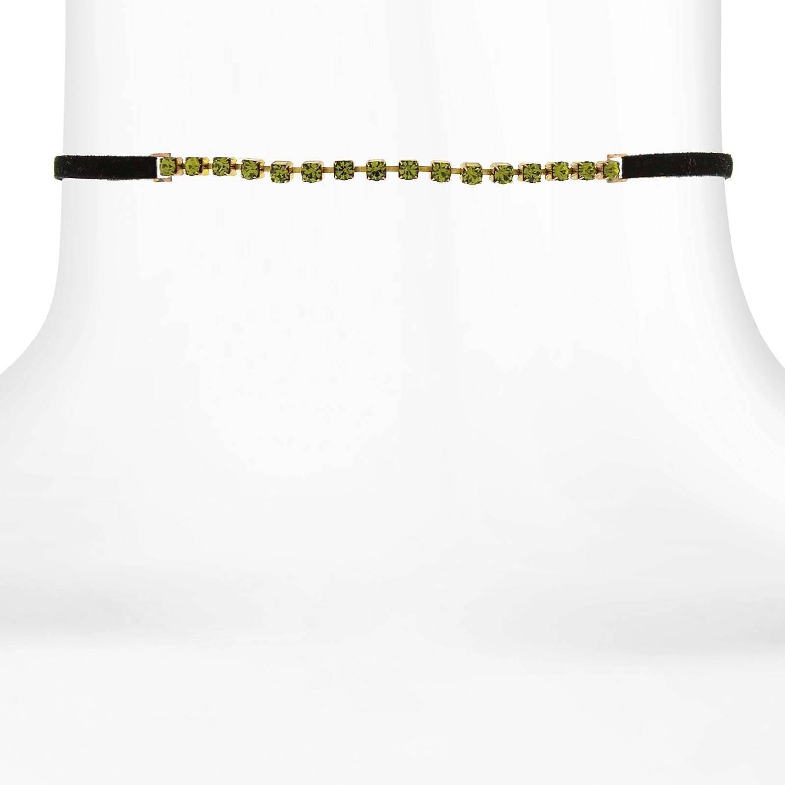 1928 Jewelry Crystal Choker With Black Faux Suede Ribbon Necklace 12" + 5" Extender