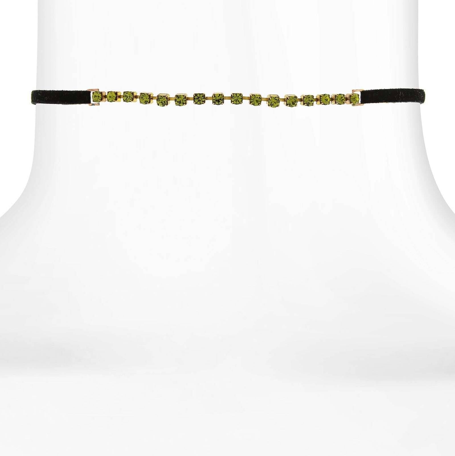 1928 Jewelry Crystal Choker With Black Faux Suede Ribbon Necklace 12" + 5" Extender