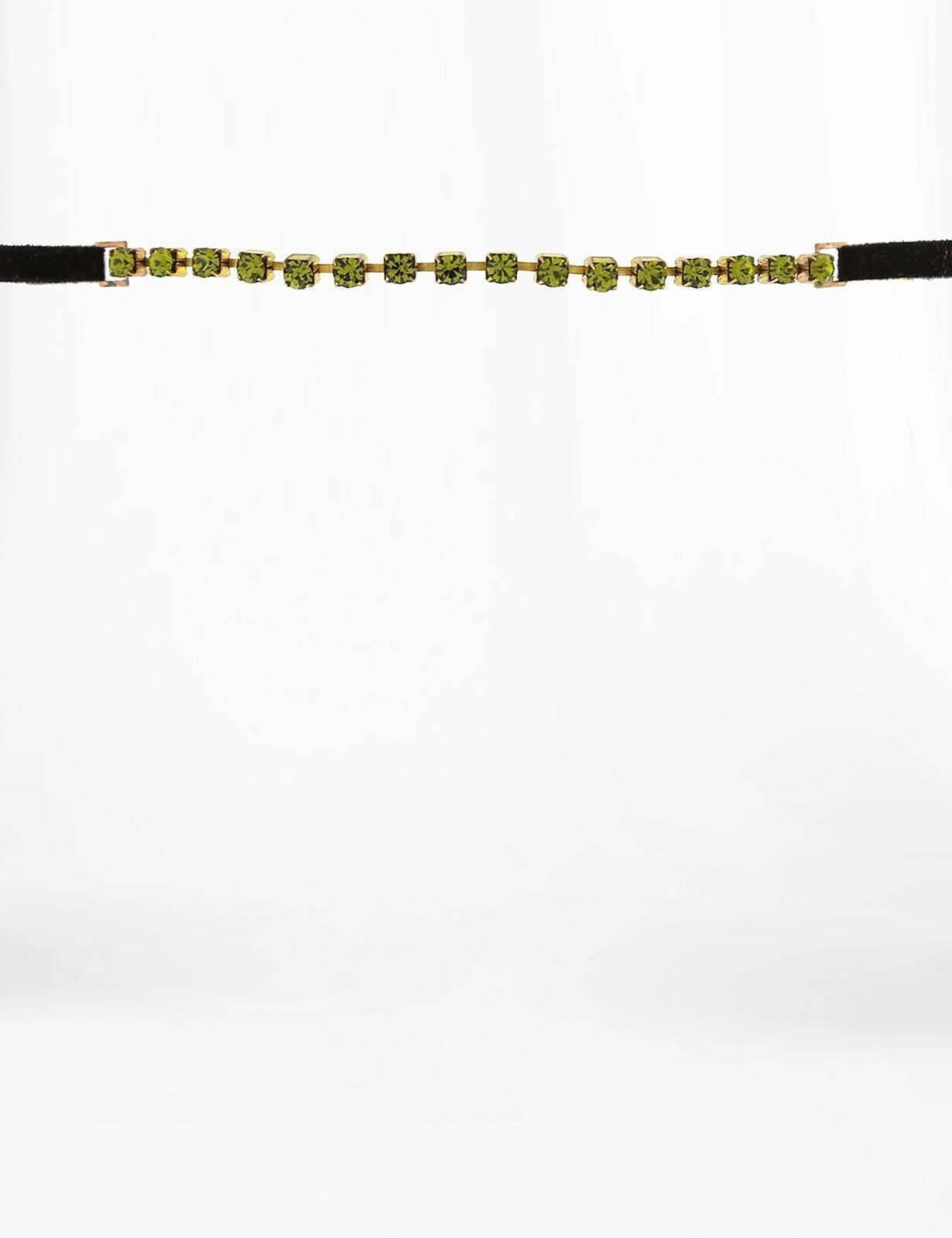 1928 Jewelry Crystal Choker With Black Faux Suede Ribbon Necklace 12" + 5" Extender