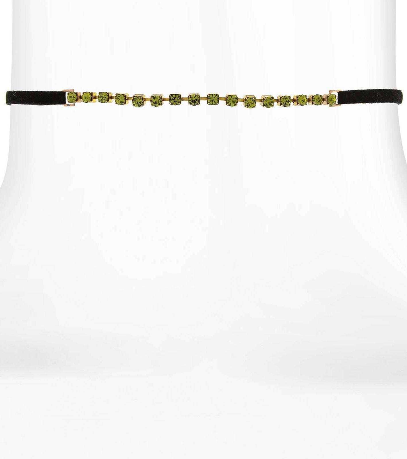 1928 Jewelry Crystal Choker With Black Faux Suede Ribbon Necklace 12" + 5" Extender