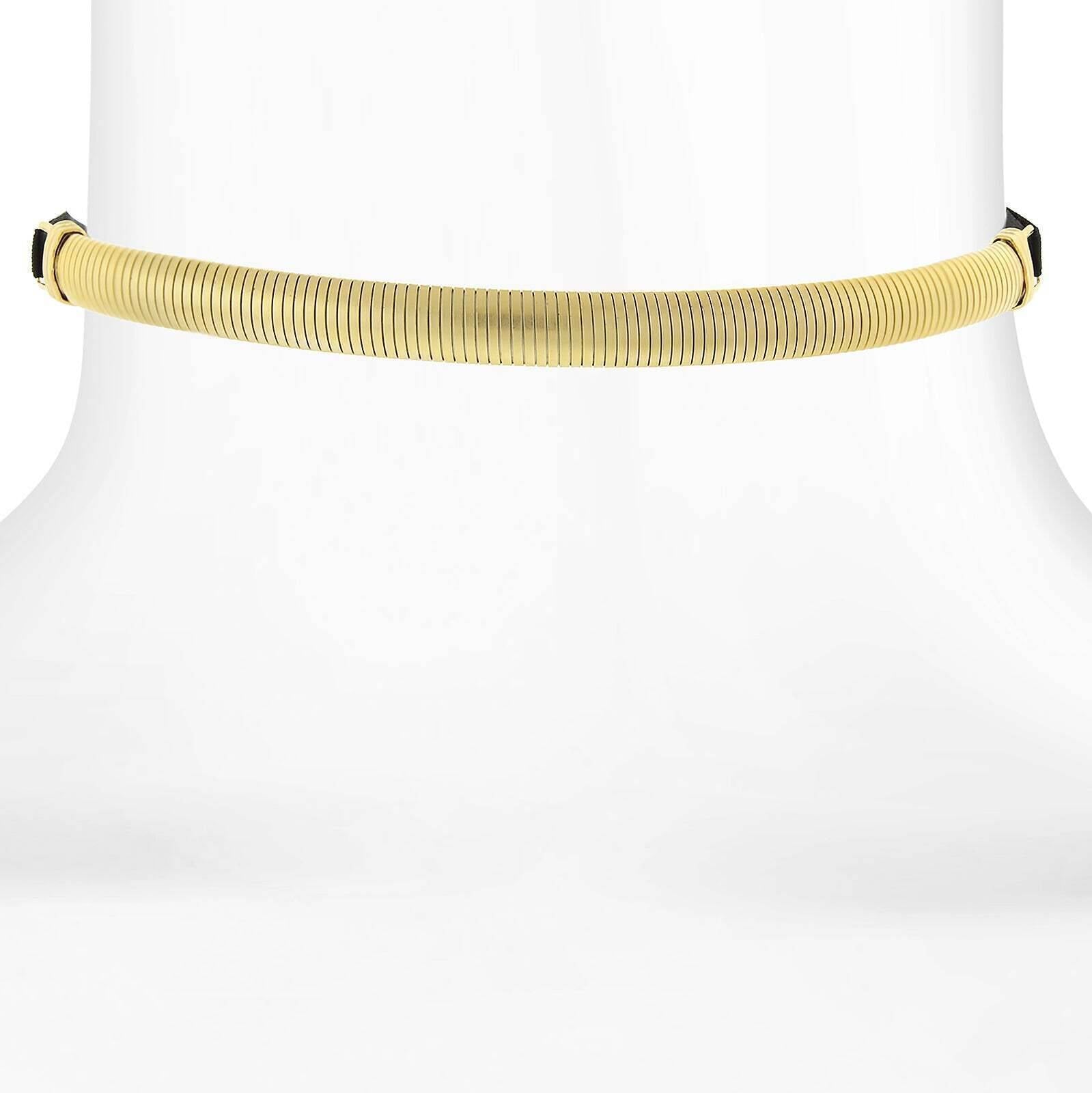 1928 Jewelry Cobra Chain Choker With Black Satin Ribbon Necklace 12" + 5" Extender