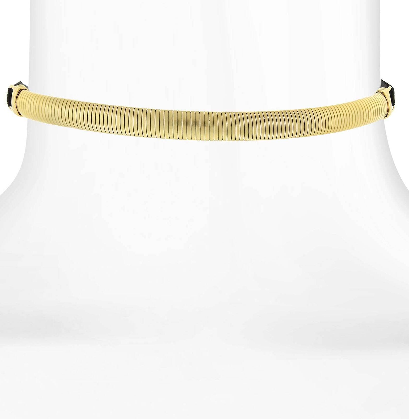 1928 Jewelry Cobra Chain Choker With Black Satin Ribbon Necklace 12" + 5" Extender