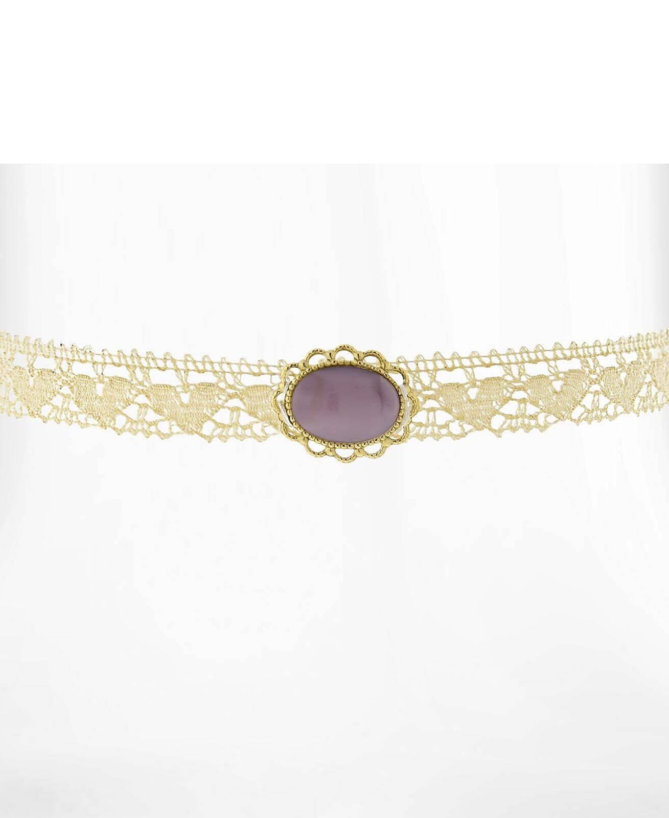 1928 Jewelry Ivory Heart Lace Choker With Moonstone Necklace 12" + 5" Extender