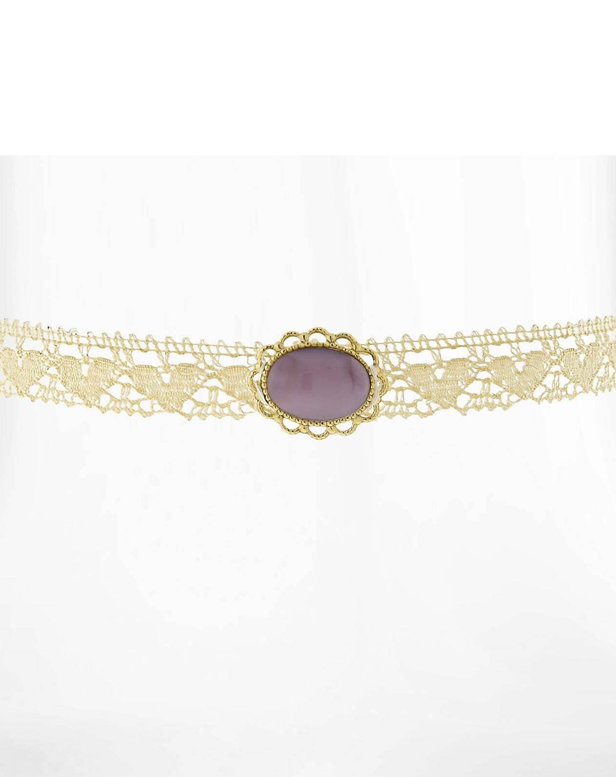 1928 Jewelry Ivory Heart Lace Choker With Moonstone Necklace 12" + 5" Extender