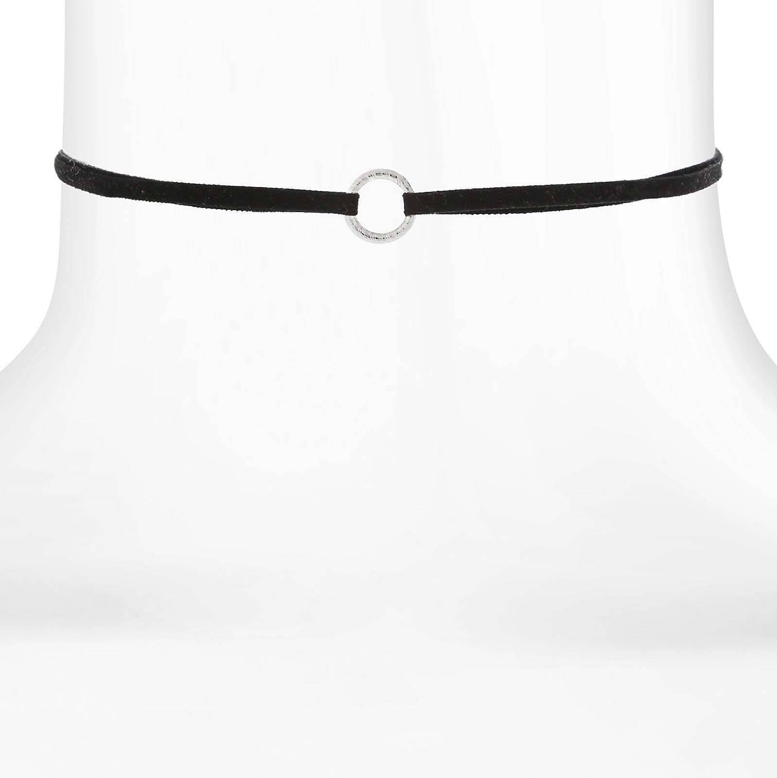 1928 Jewelry Round Ring Slim Black Suede Choker Necklace 12" + 5" Extender