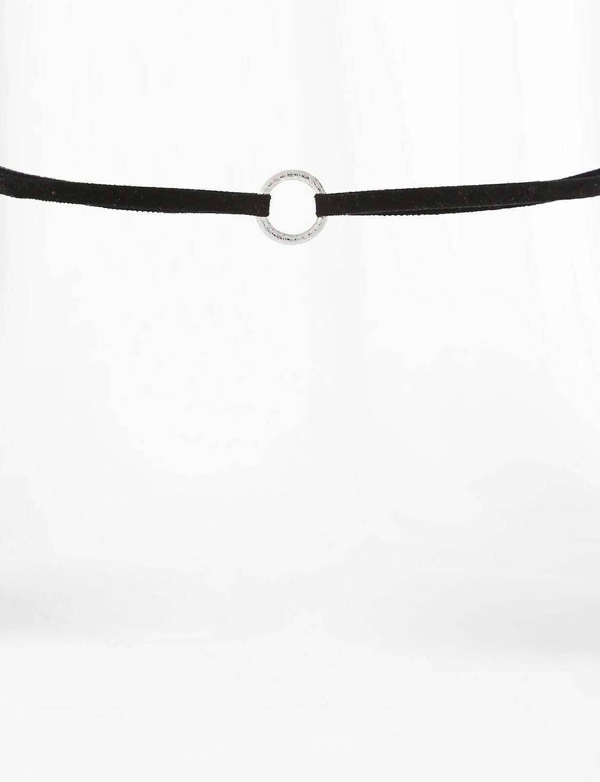 1928 Jewelry Round Ring Slim Black Suede Choker Necklace 12" + 5" Extender