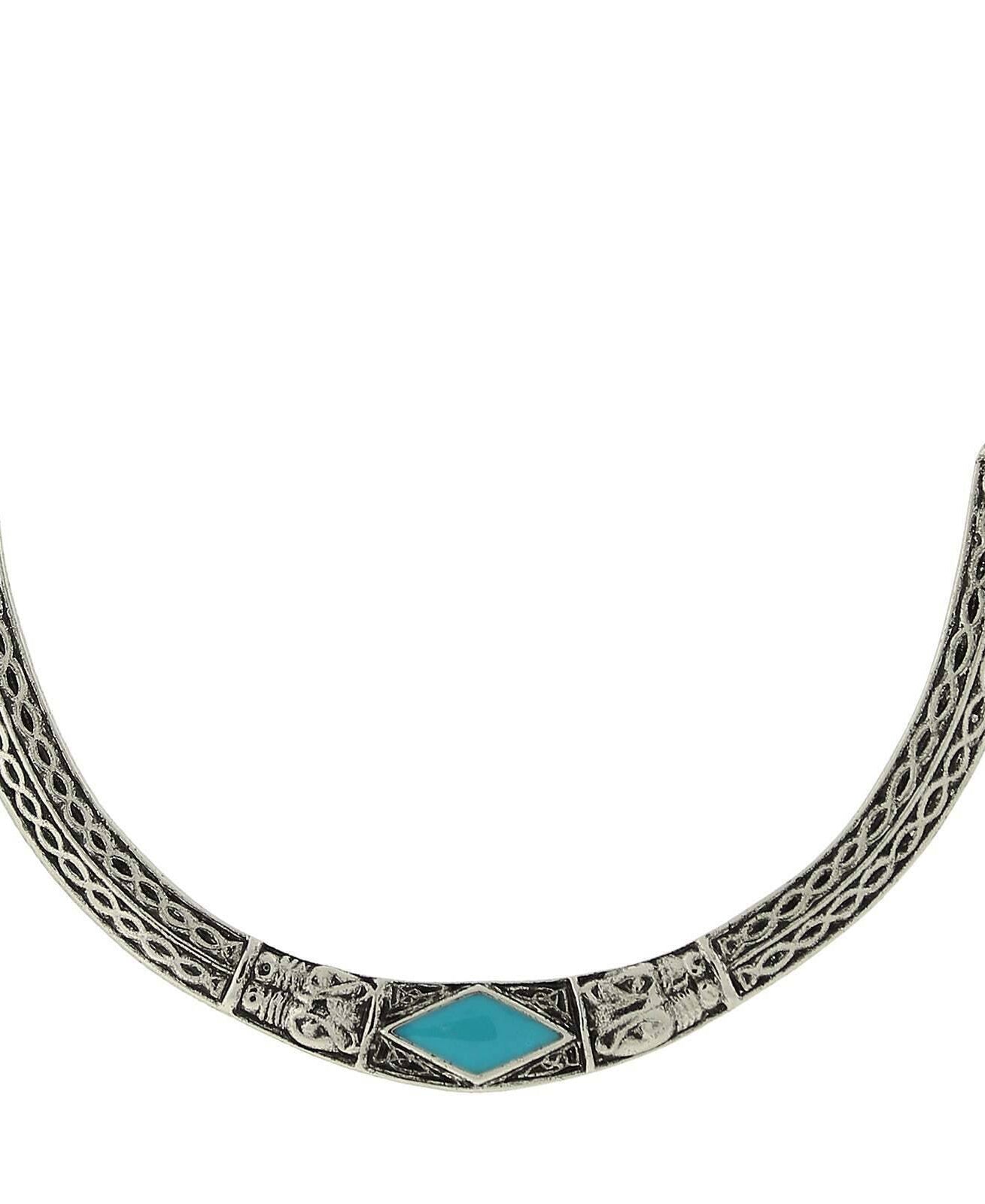1928 Jewelry Turquoise Enamel Collar Necklace 16" + 3" Extender