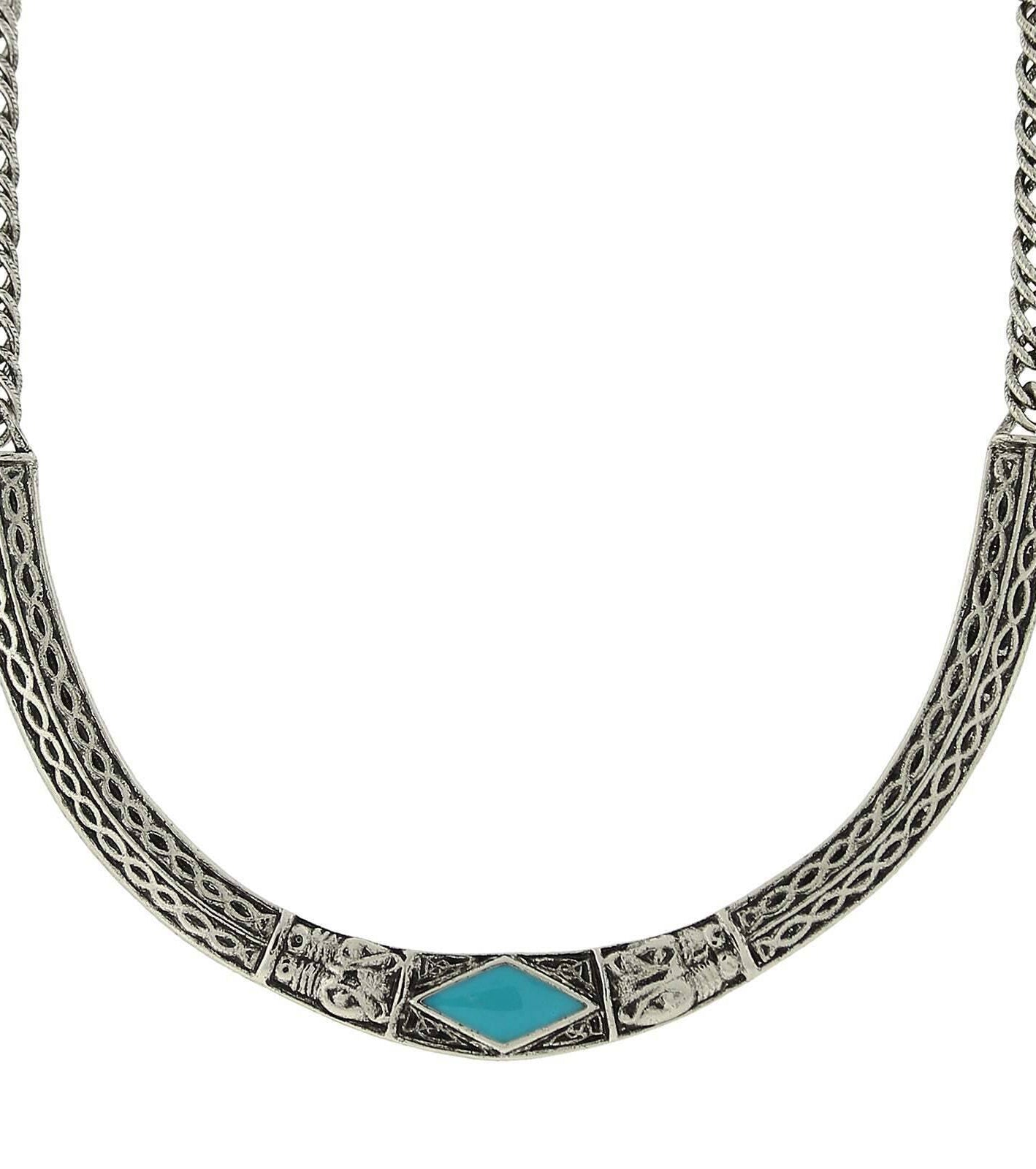 1928 Jewelry Turquoise Enamel Collar Necklace 16" + 3" Extender