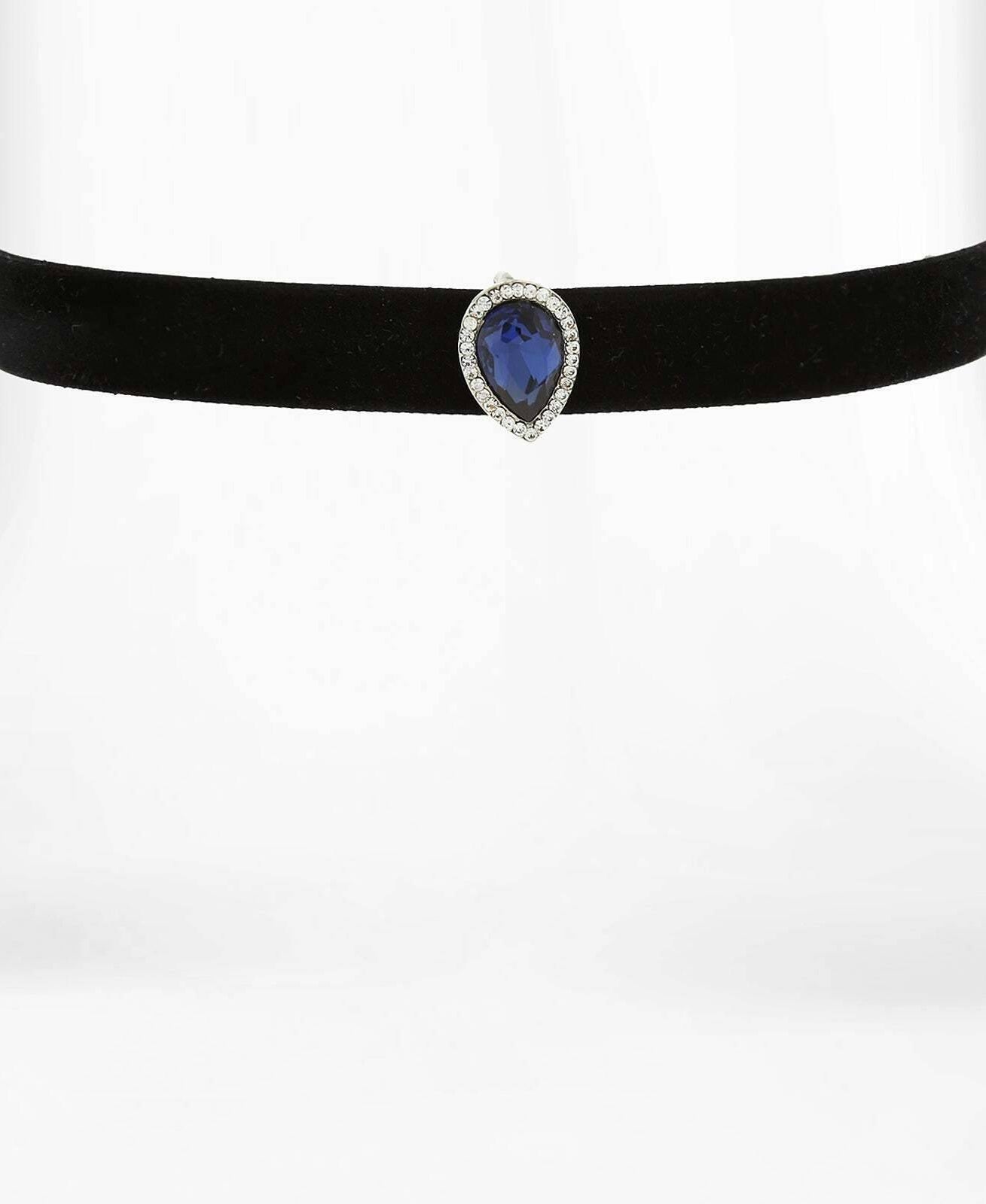 1928 Jewelry Faceted Teardrop Montana Blue Stone Choker 11" + 5" Extender