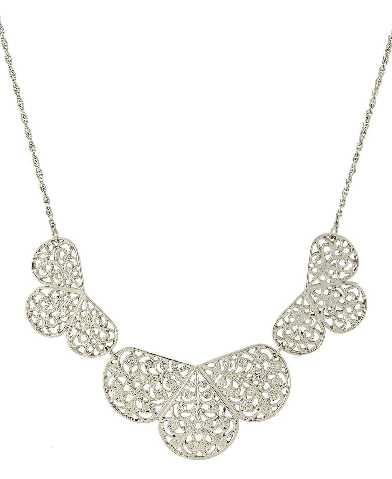 1928 Jewelry Silver Multi Filigree Collar Bib Necklace 16" + 3" Extender