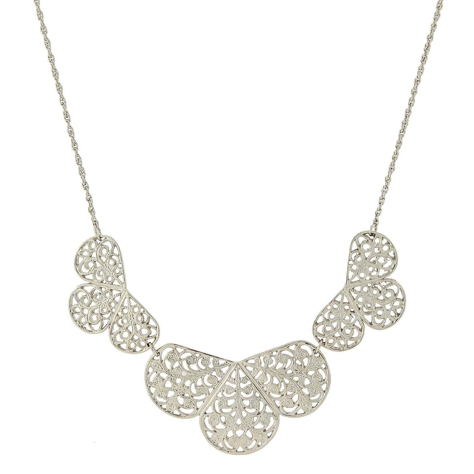 1928 Jewelry Silver Multi Filigree Collar Bib Necklace 16" + 3" Extender