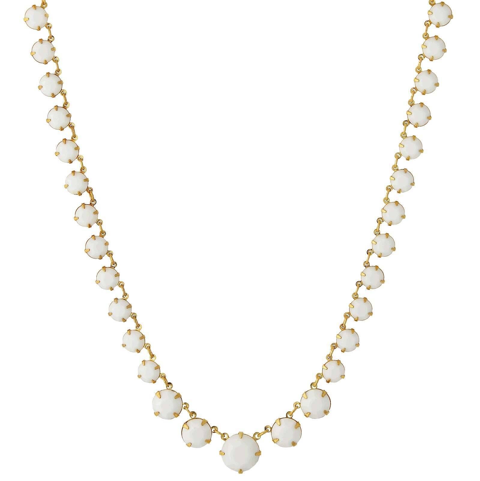 1928 Jewelry Graduated Round White Austrian Crystal Collar Necklace 16" + 3" Extender