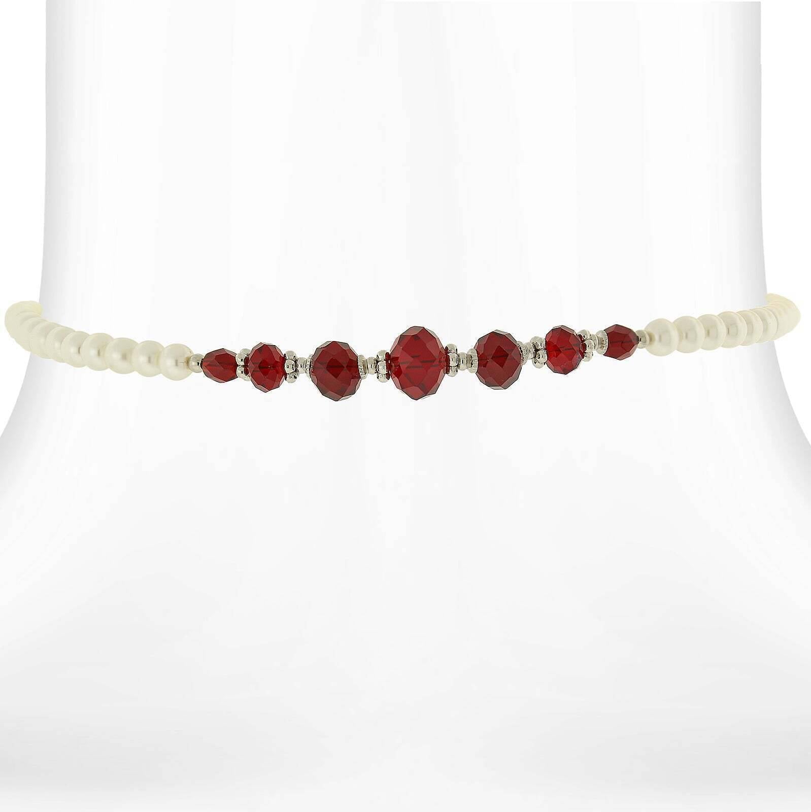 1928 Jewelry 6mm Faux Pearl Strand And Crystal Coil Choker Necklace 15"