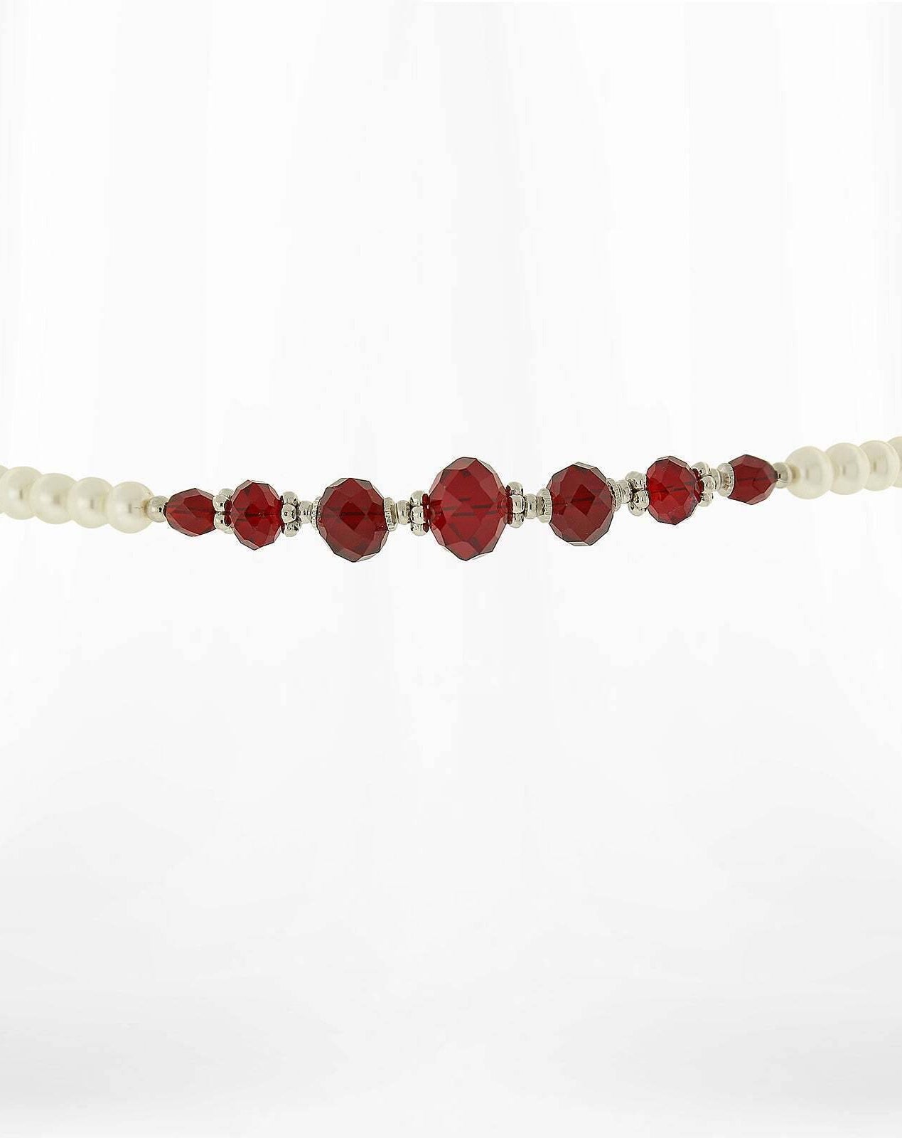 1928 Jewelry 6mm Faux Pearl Strand And Crystal Coil Choker Necklace 15"