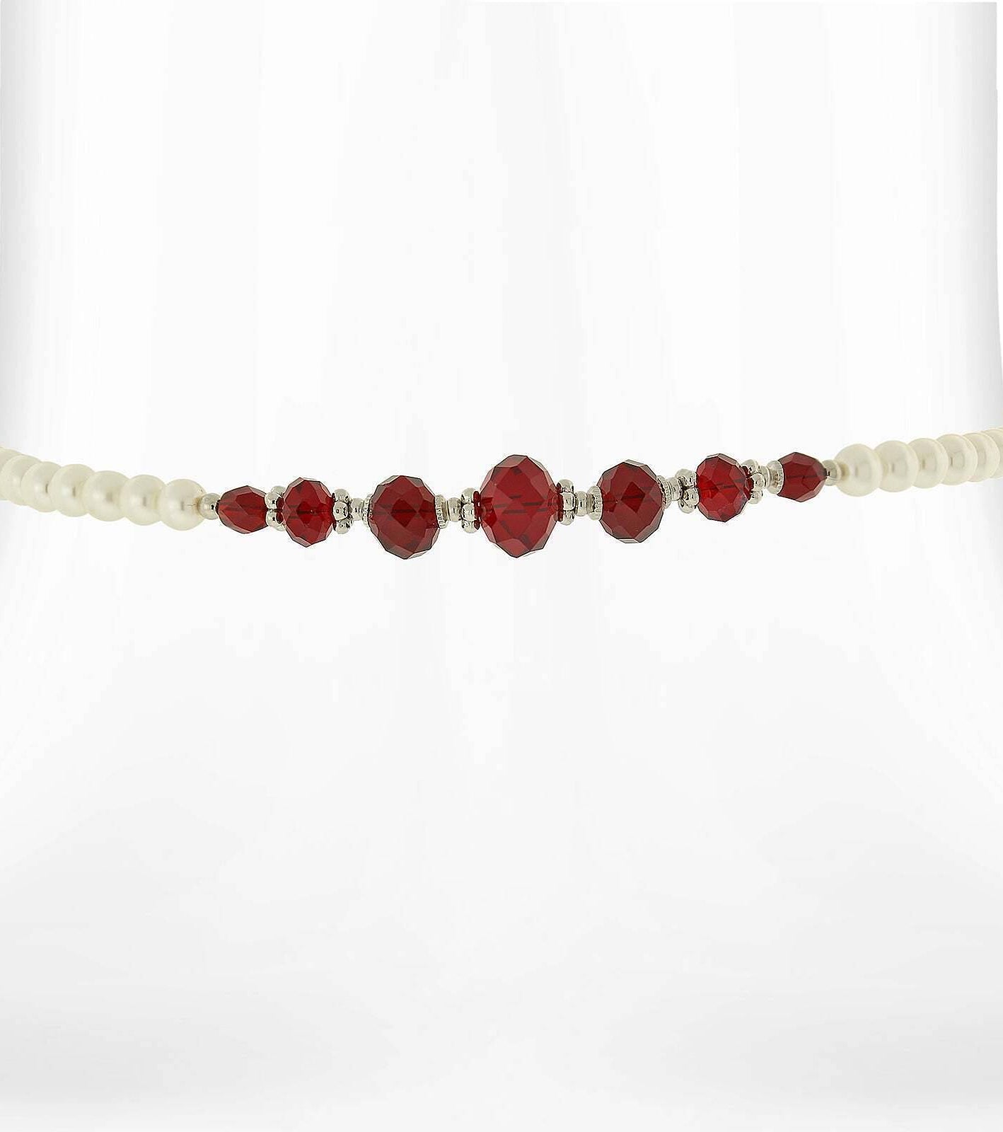 1928 Jewelry 6mm Faux Pearl Strand And Crystal Coil Choker Necklace 15"