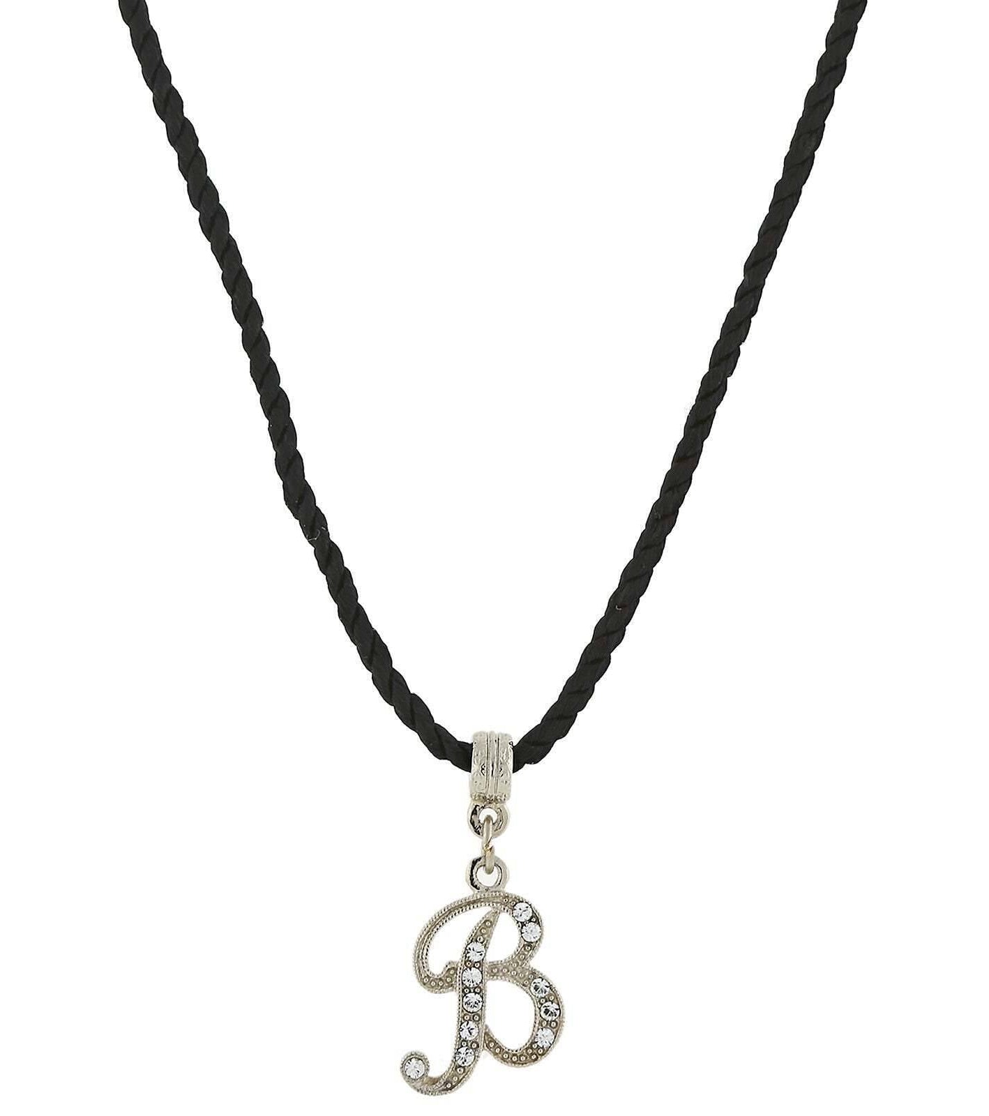 1928 Jewelry Crystal Initial Black Cord Necklace 14" + 3" Extender