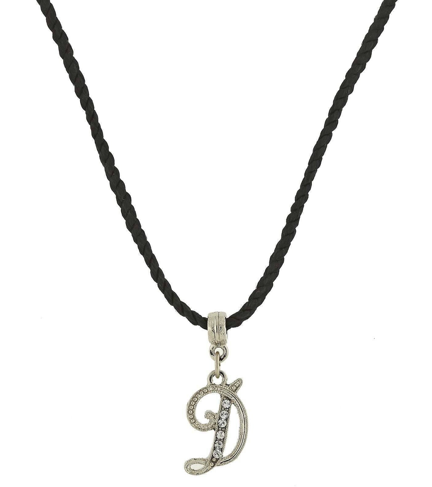 1928 Jewelry Crystal Initial Black Cord Necklace 14" + 3" Extender