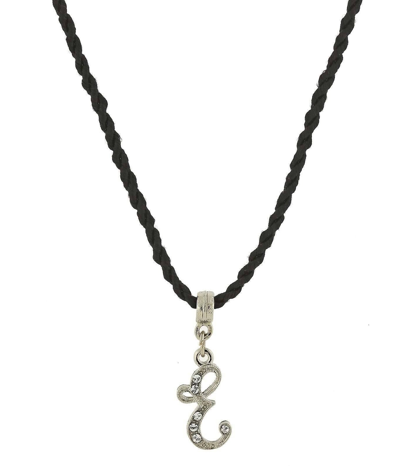 1928 Jewelry Crystal Initial Black Cord Necklace 14" + 3" Extender