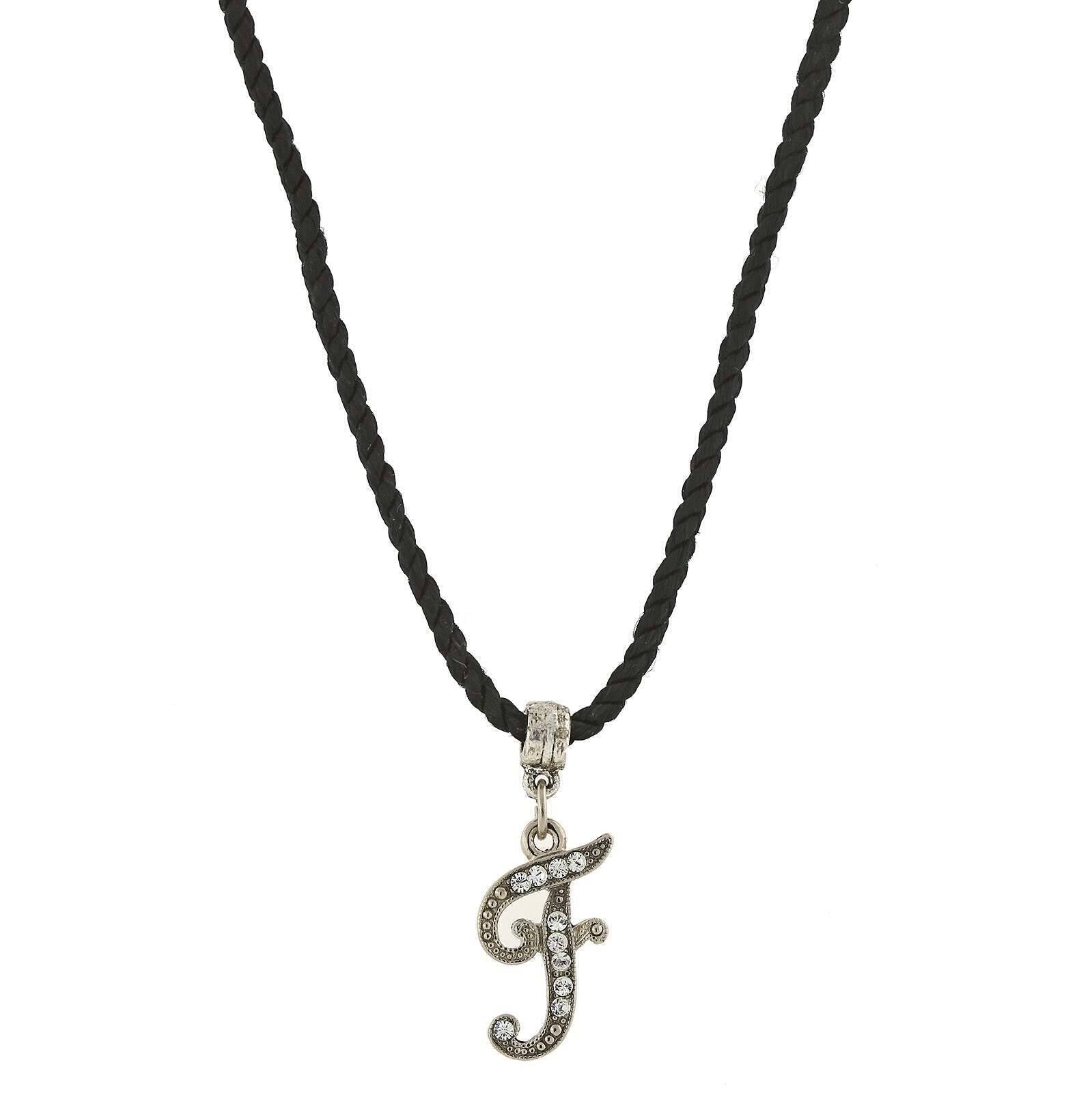 1928 Jewelry Crystal Initial Black Cord Necklace 14" + 3" Extender