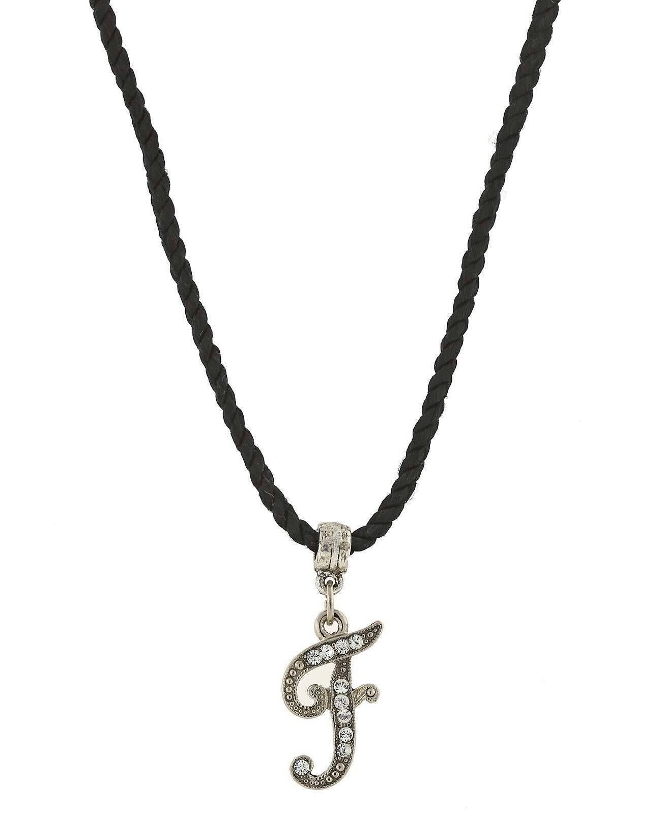 1928 Jewelry Crystal Initial Black Cord Necklace 14" + 3" Extender